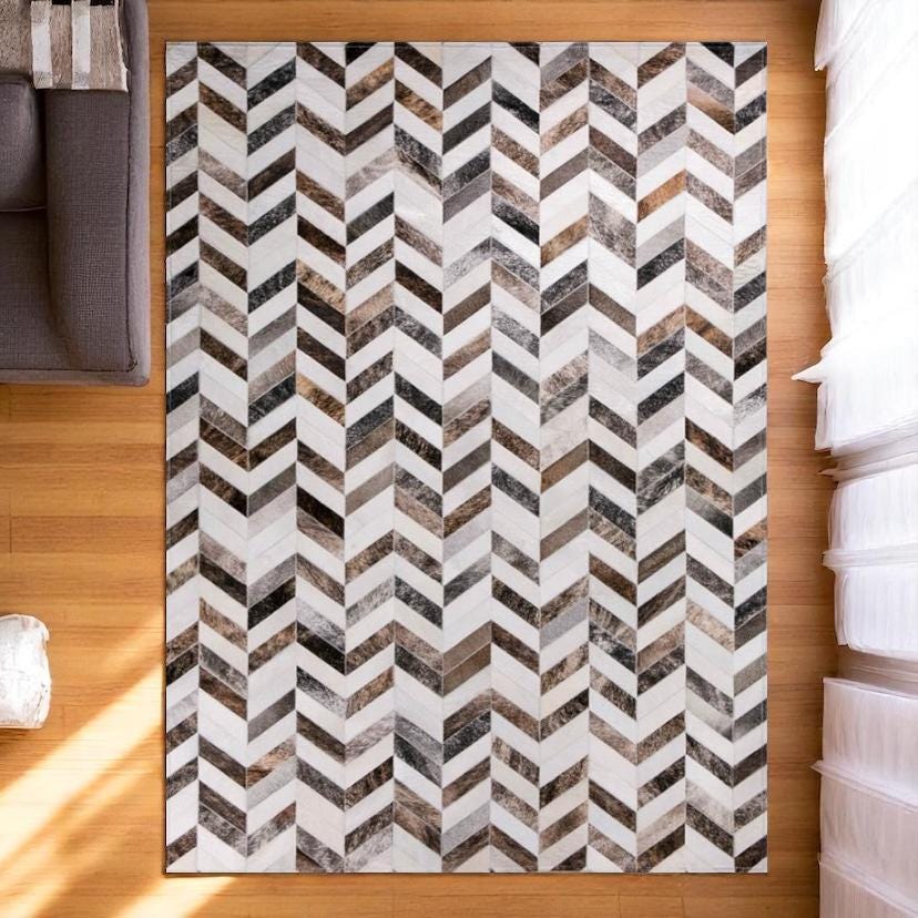 Brown Area rugs Cowhide Patchwork Rug, Genuine Cowhide Living Room Rug, Country Style Natural Cowhide Custom Size Available