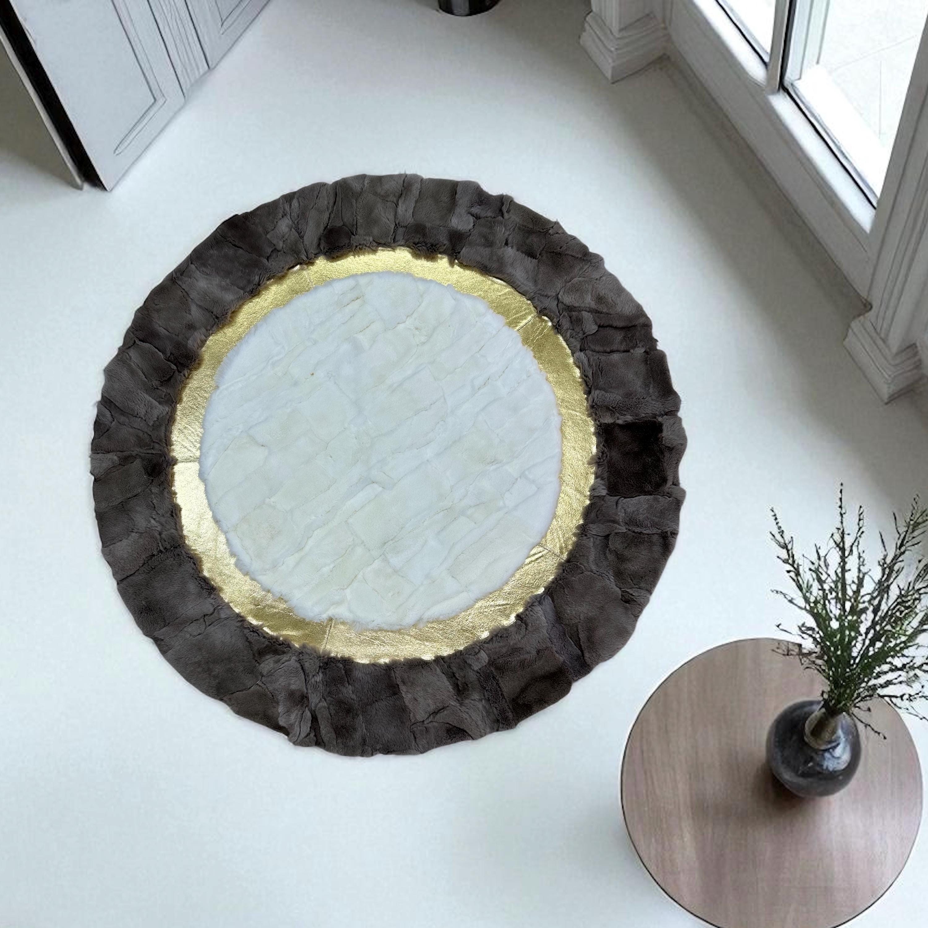 Round Rabbit Rug, Handmade Luxury Carpet, Living Room Carpet