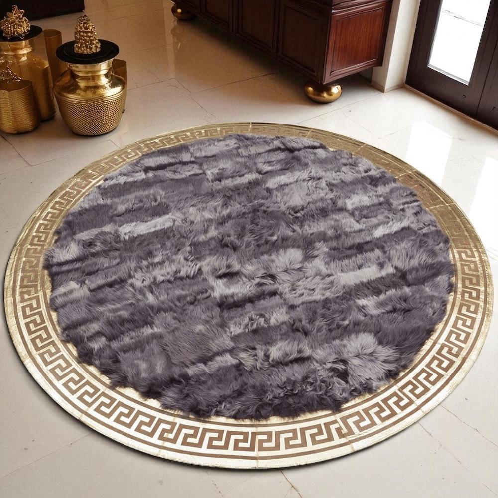 Grey Round Tuscan Rug, Handmade Luxury Living Room Carpet