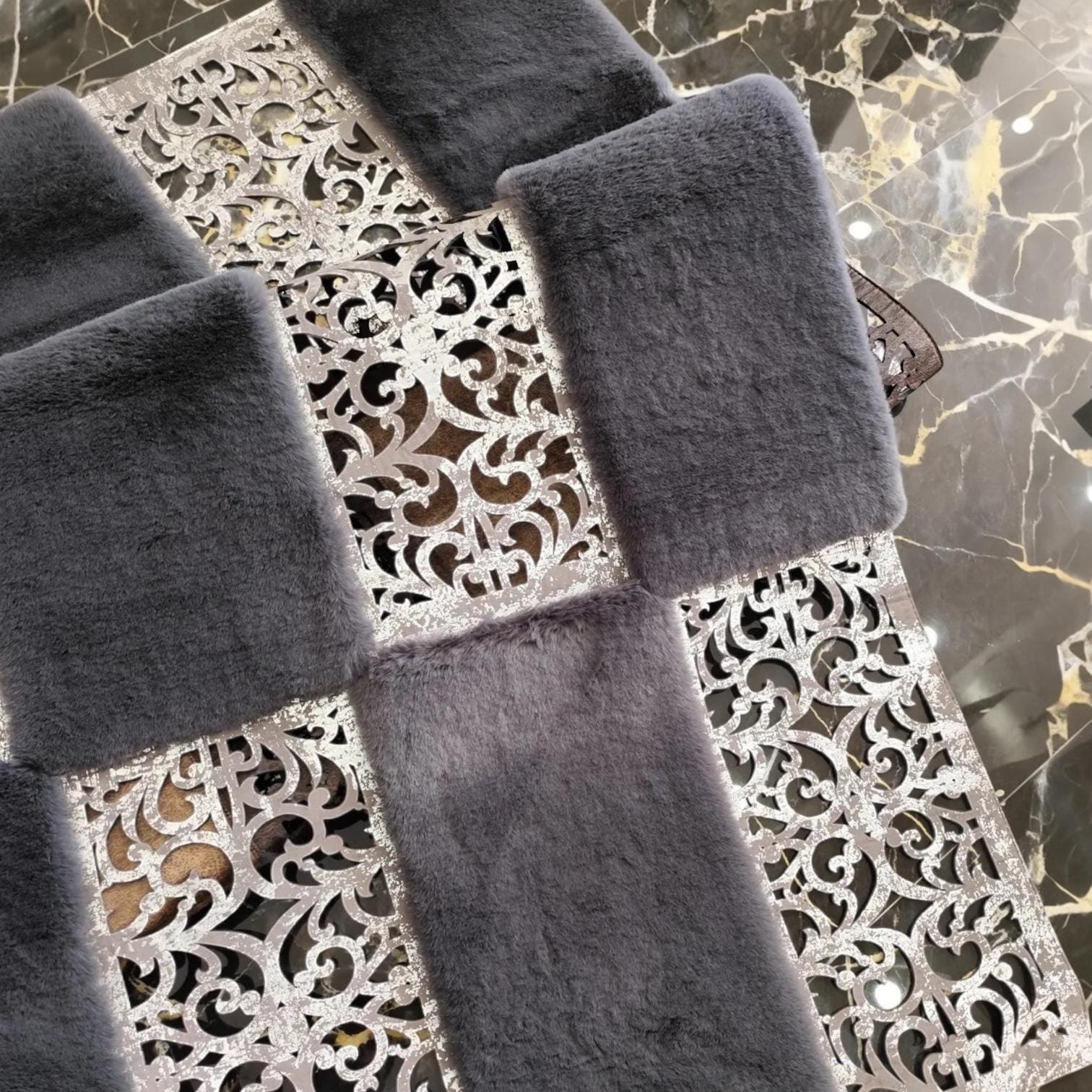 Gray and Silver Patchwork Cowhide Rug – Soft and Elegant Leather Carpet for Modern Living Room, Custom Size Natural Hair on Hide Rug