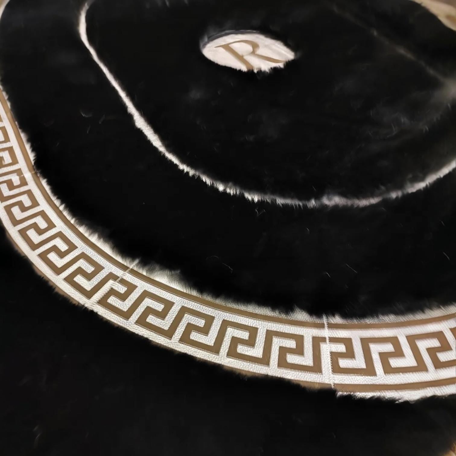Personalized Initial Black Plush Rug, Custom Letter Carpet, Oval Plush Area Rug