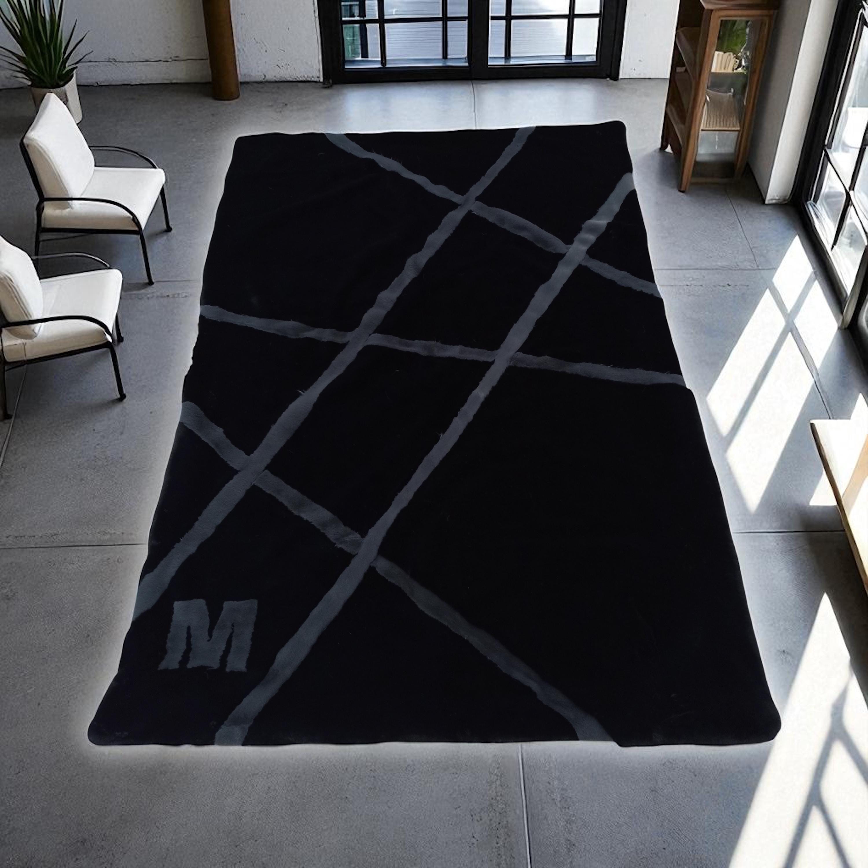 Custom Letter Plush Rug, Soft Black Shaggy Area Carpet with Personalized Initial Design
