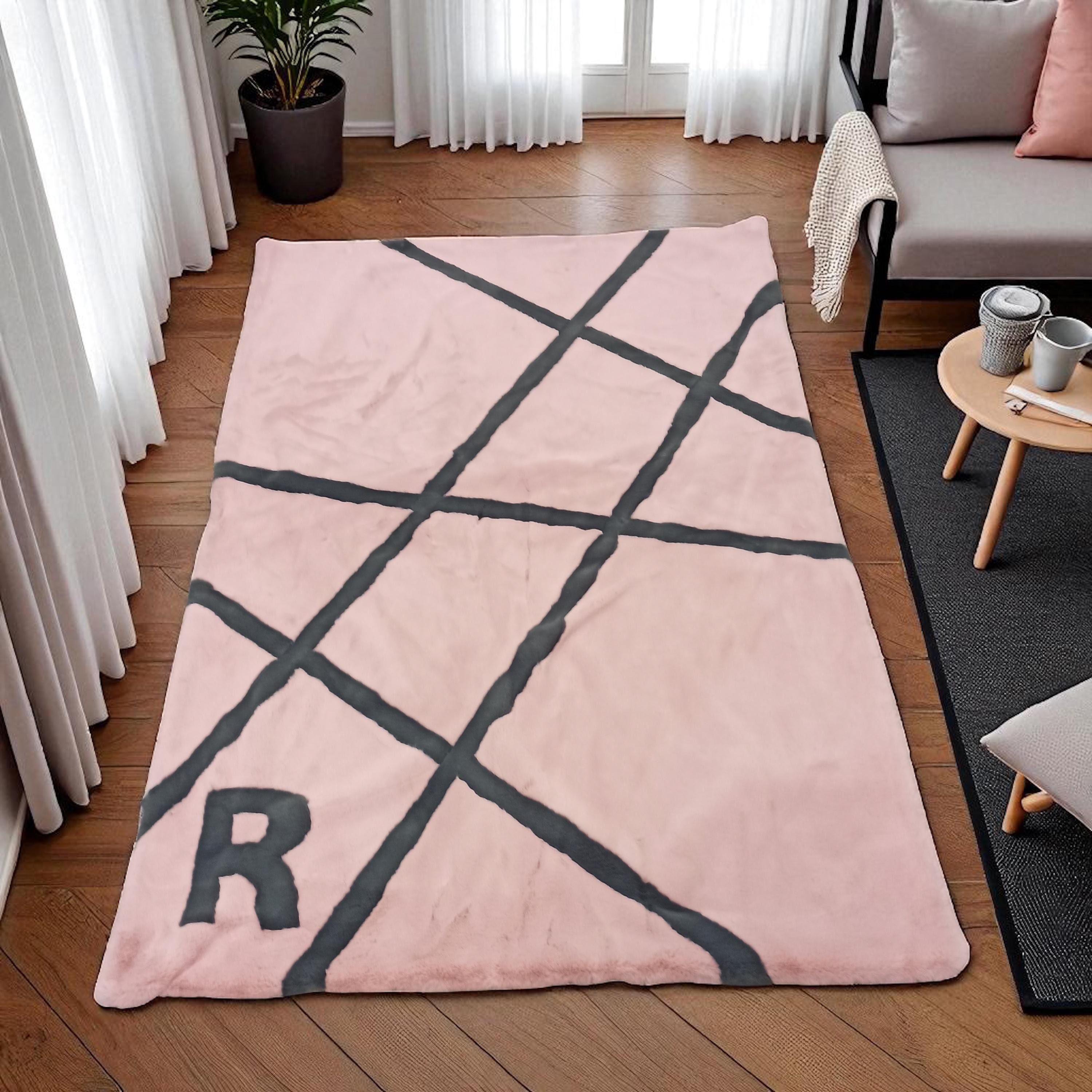 Custom Pink Plush Rug, Personalized Letter Area Carpet, Soft Shaggy Name Rug, Cute Custom Initial Kids Room Decor