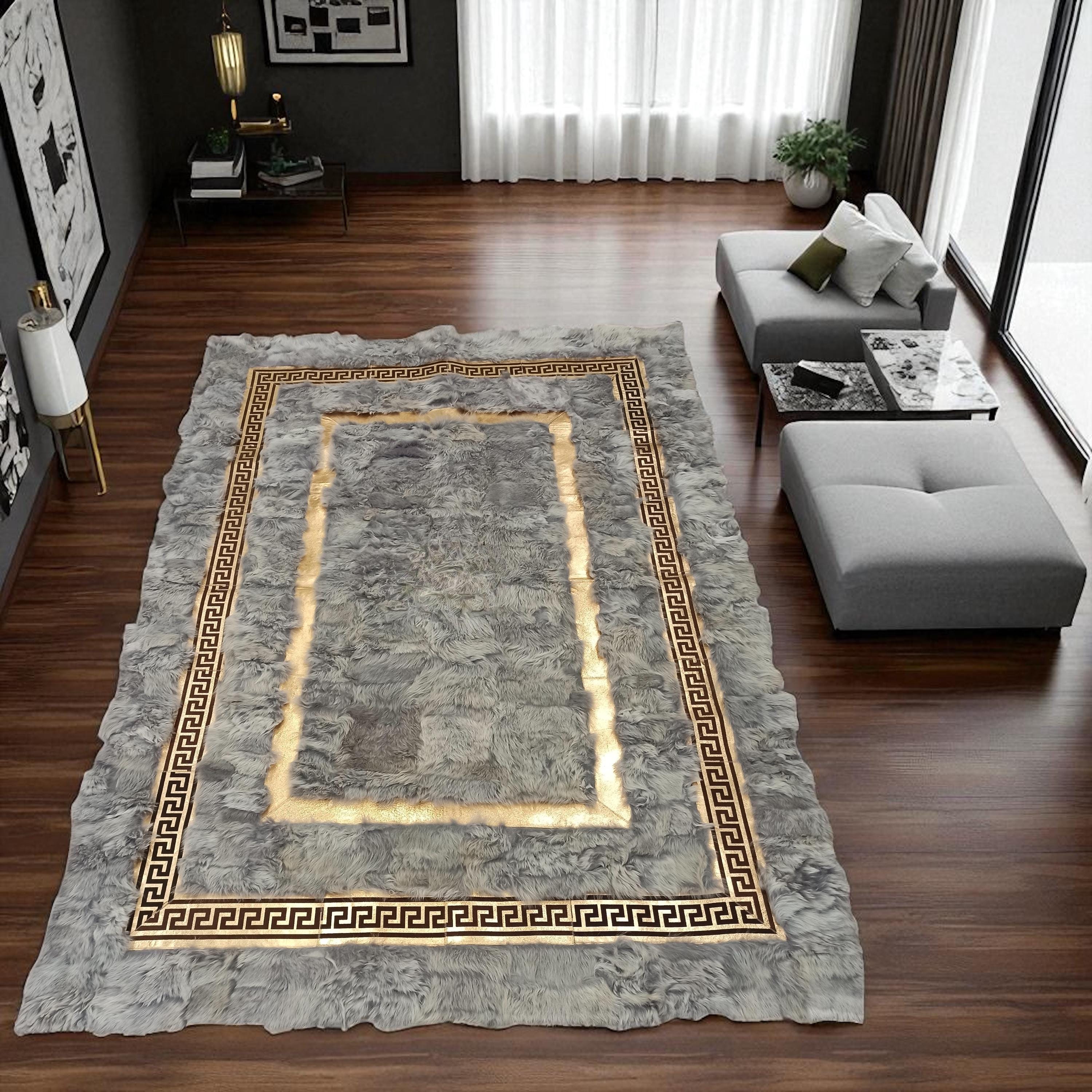 Gray Tuscan Style Rectangular Rug, Custom Size Luxury Area Rug, Decorative Living Room Rug