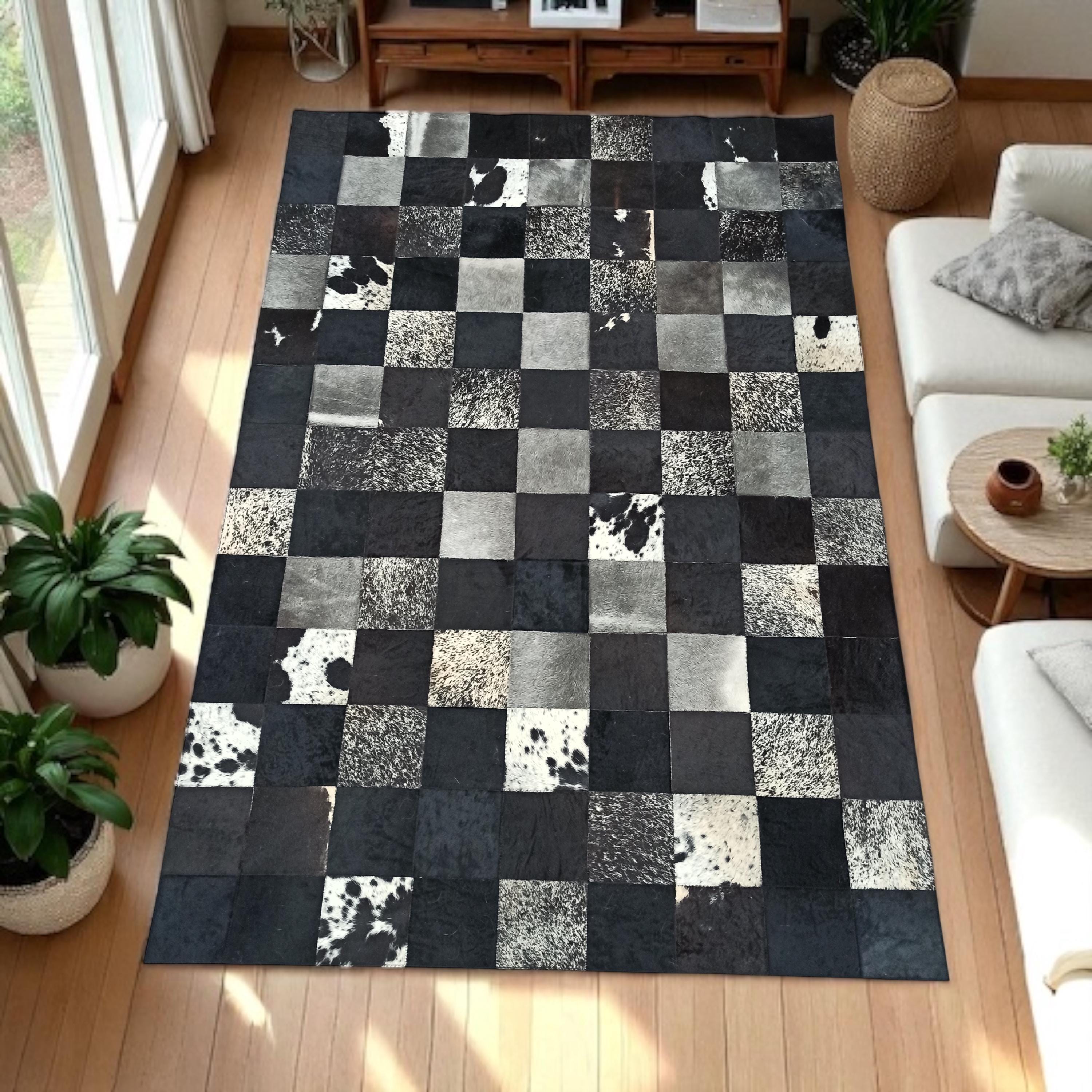 Black and White Checkered Cowhide Rug
