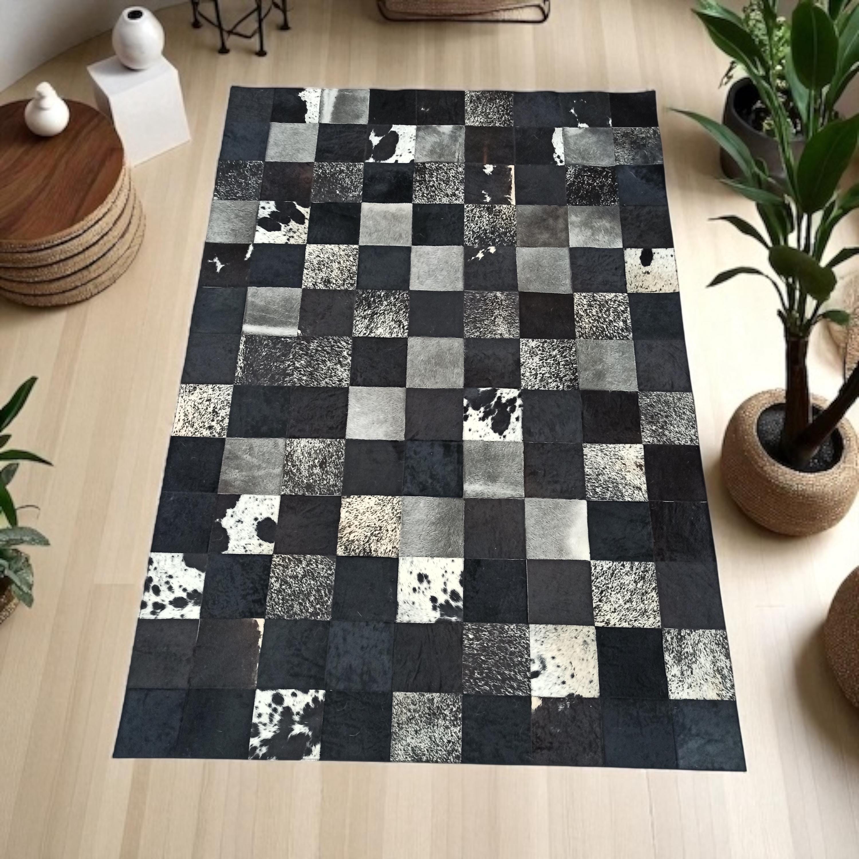 Black and White Checkered Cowhide Rug