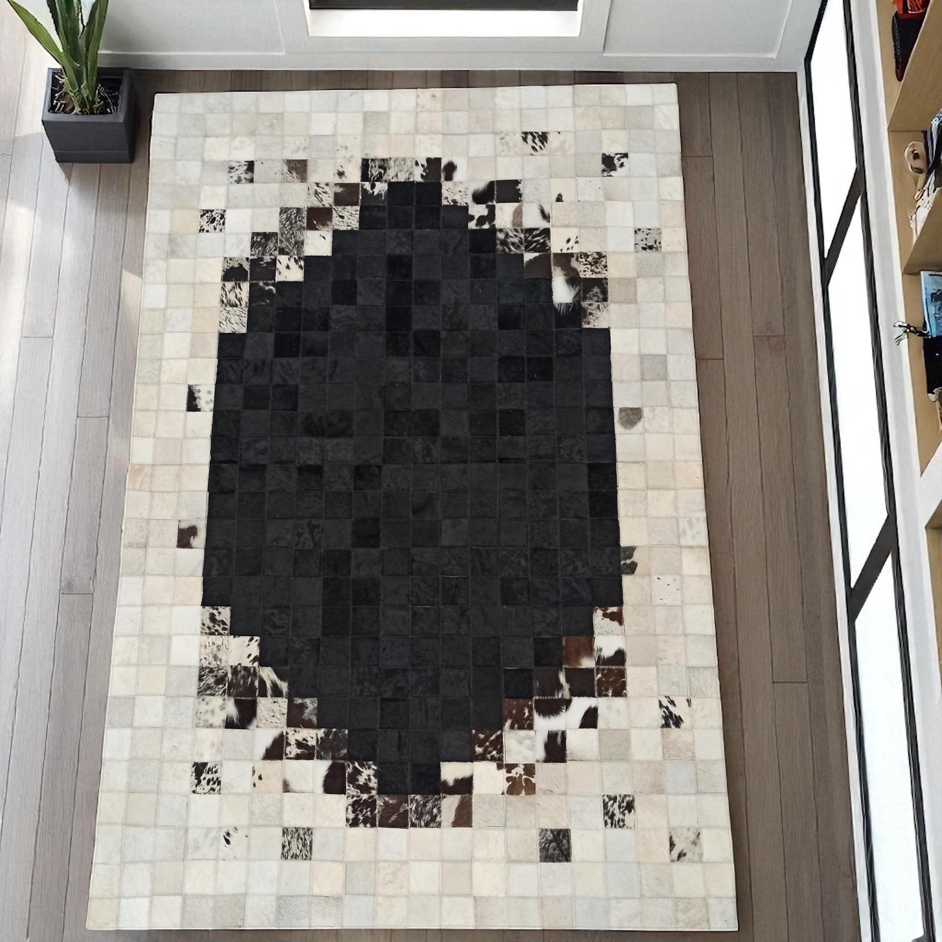 Black Oval Pattern Cowhide Area Rug