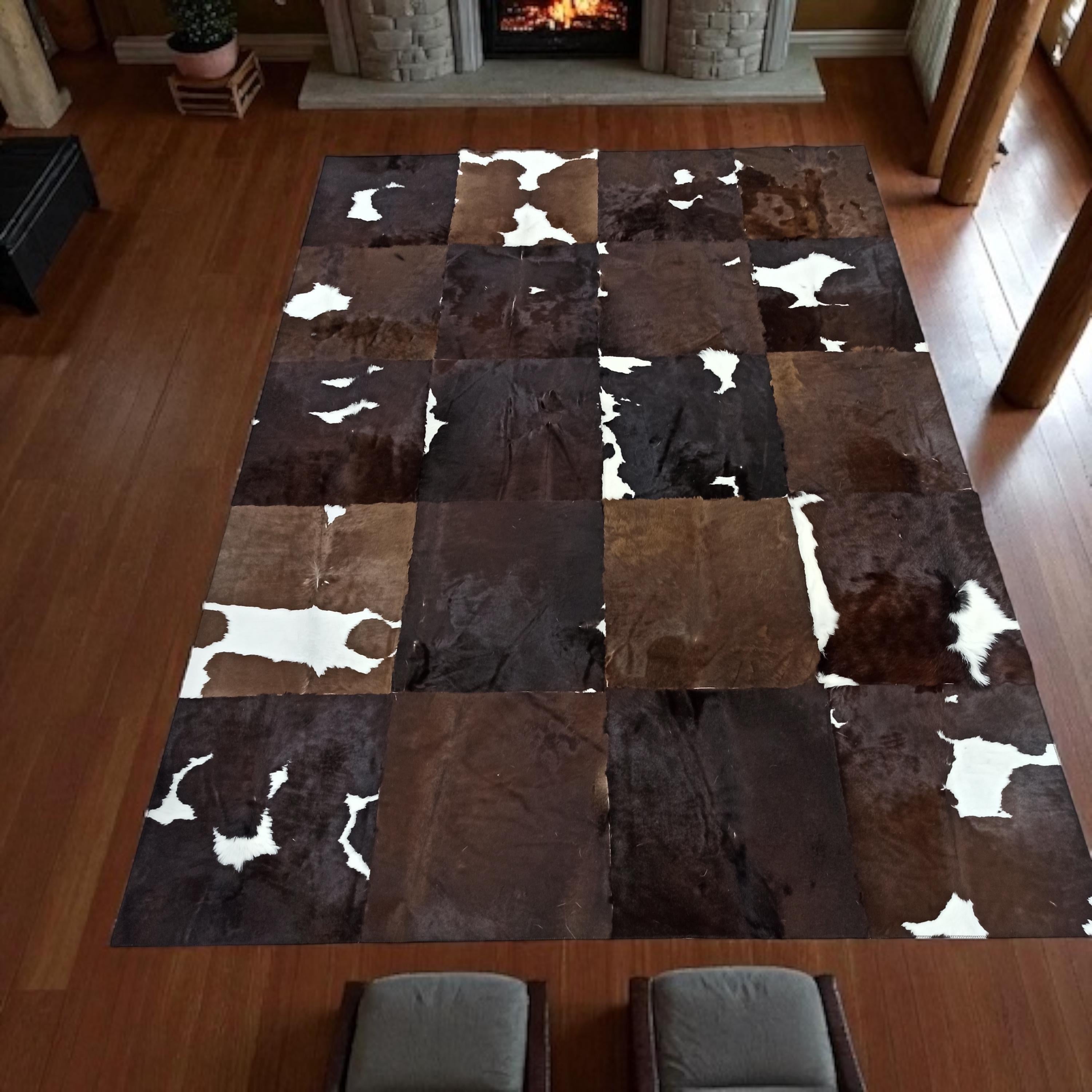 Dark Brown Cowhide Patchwork Rug