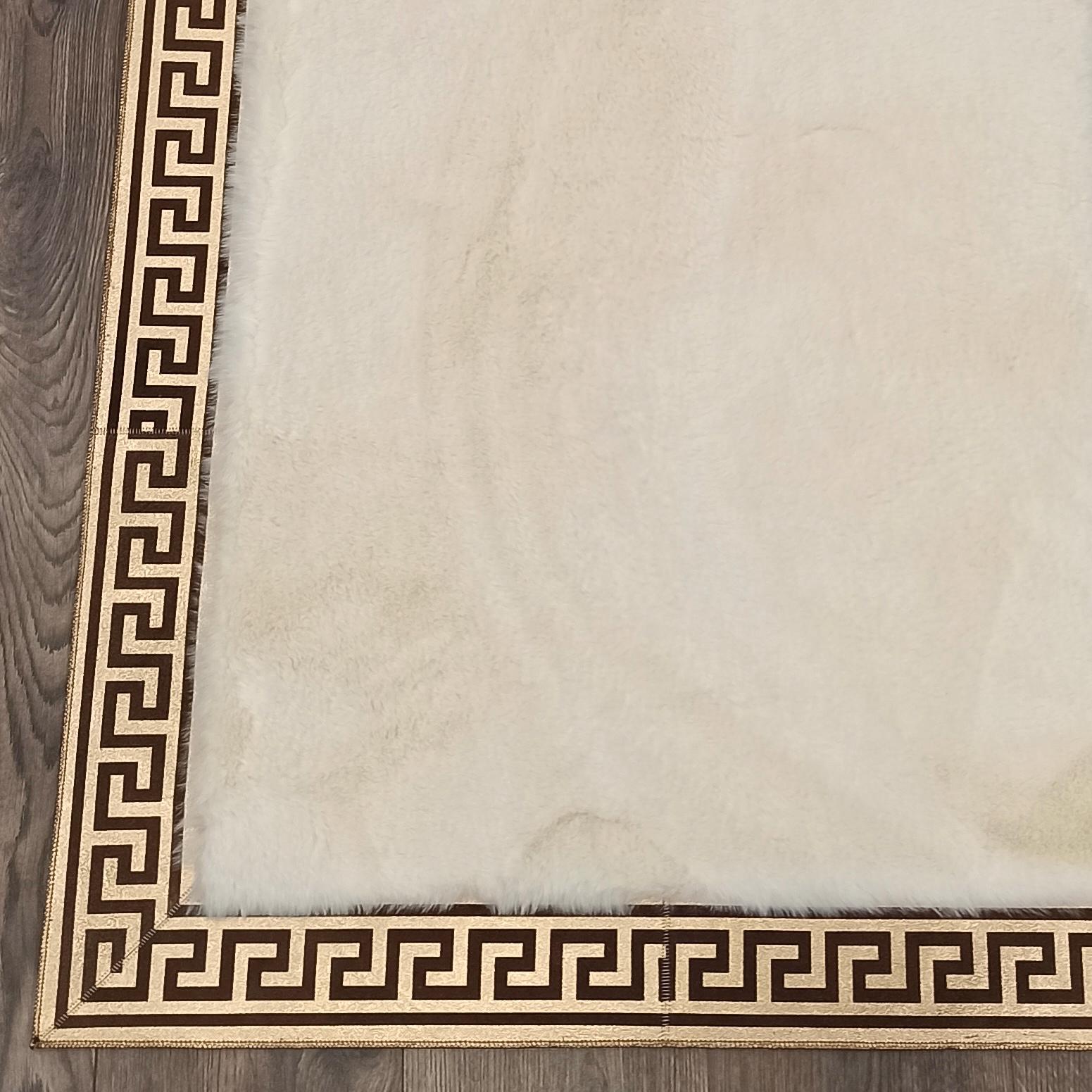Cream Greek Border Plush Rug
