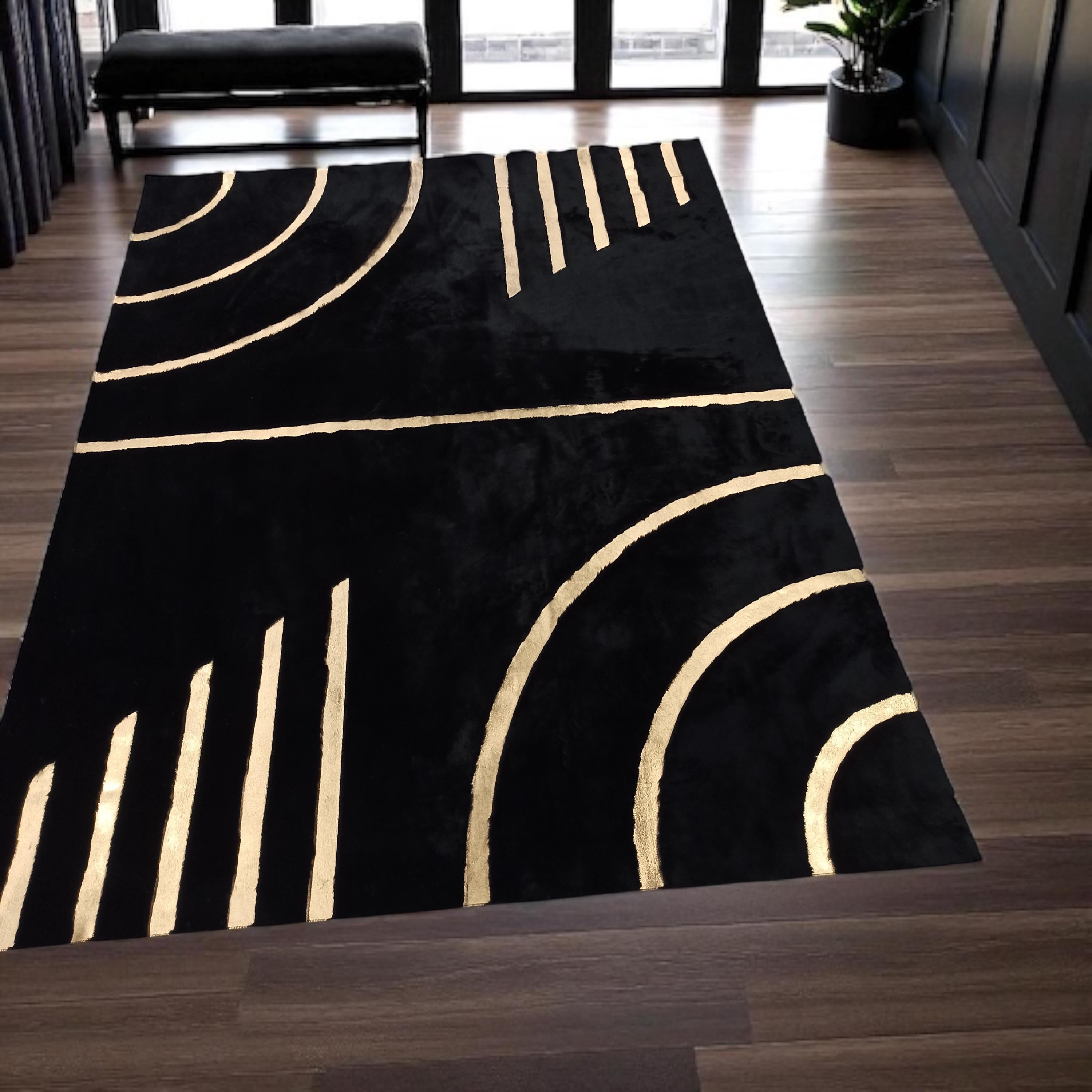 Black Gold Plush Area Rug