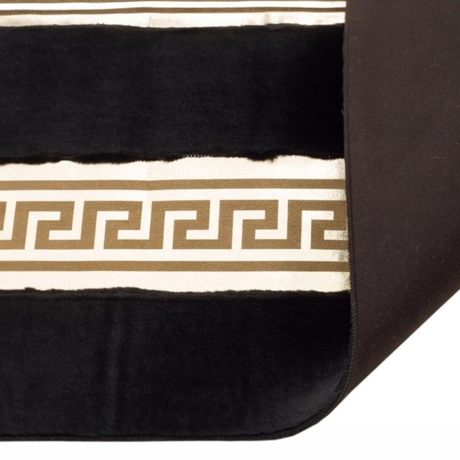 Black Gold Greek Key Plush Rug, Custom Size Luxury Area Rug