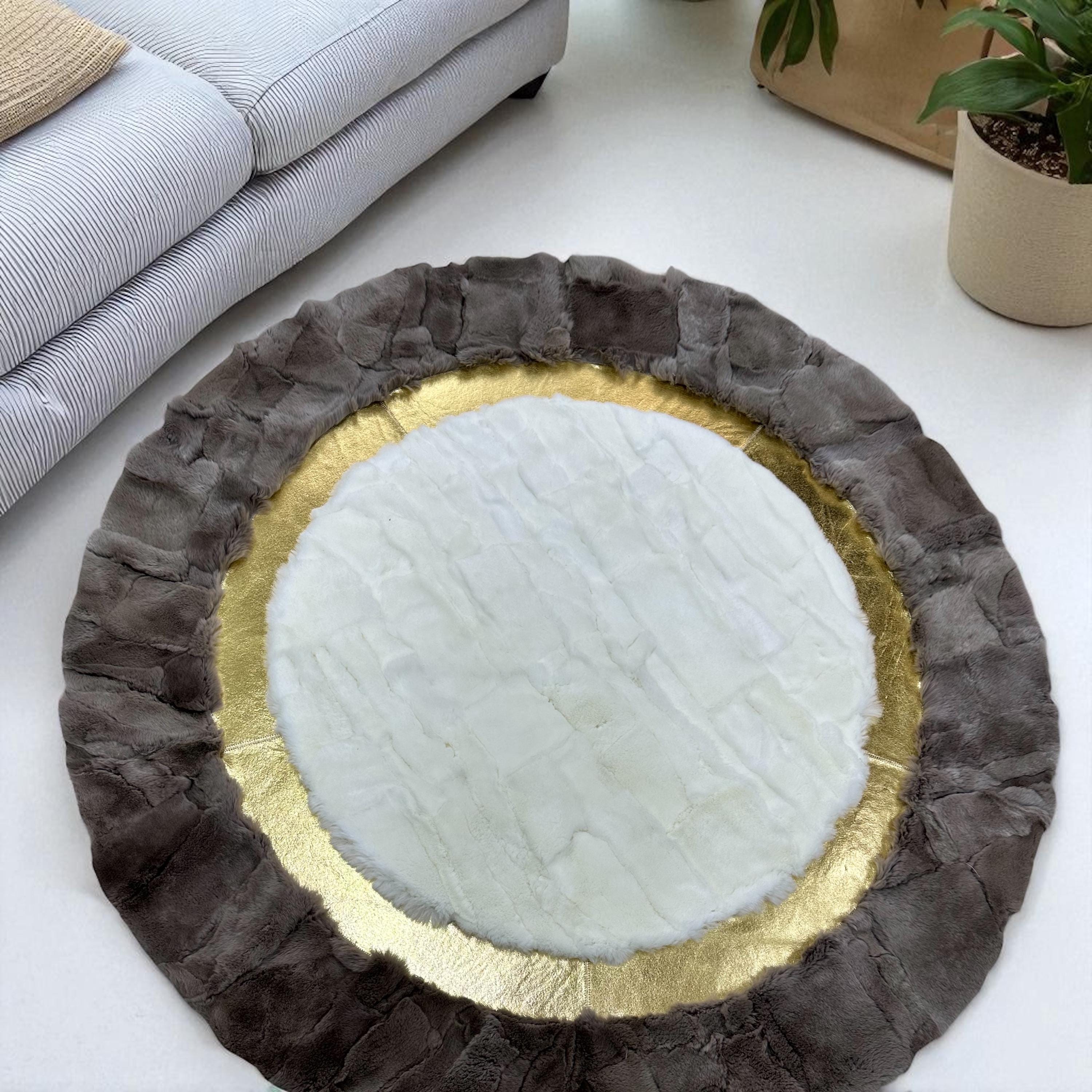 Round Rabbit Rug, Handmade Luxury Carpet, Living Room Carpet