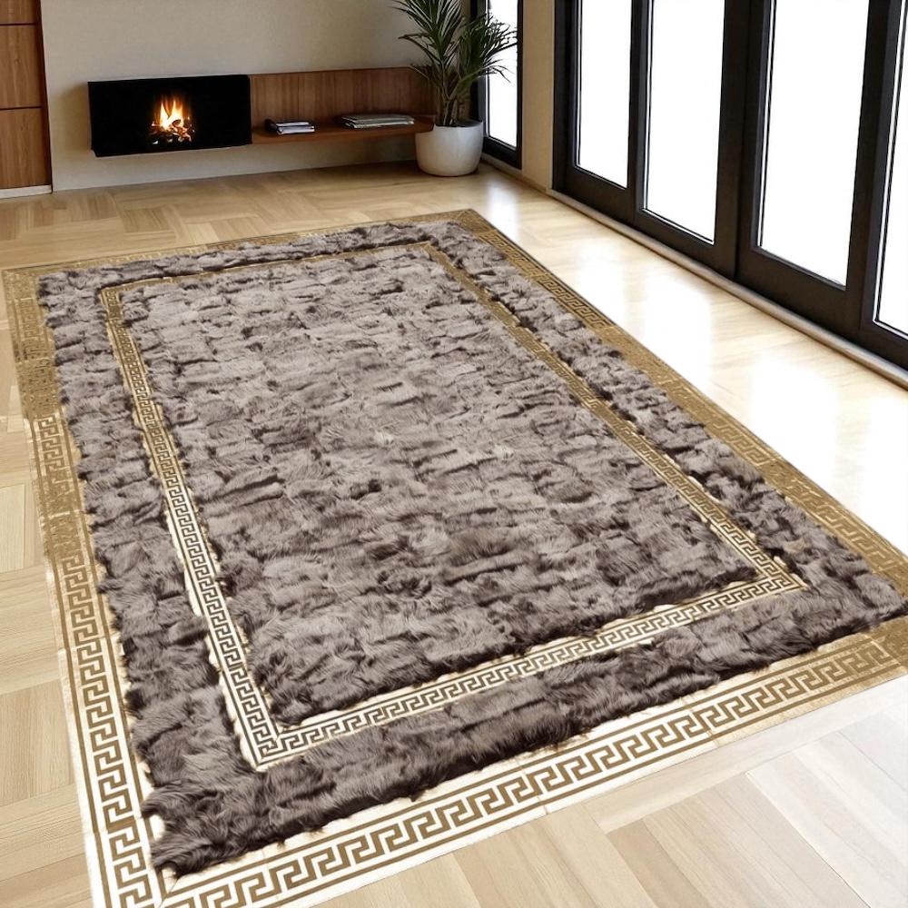 Toscana Sheepskin Rug with Gold Greek Border