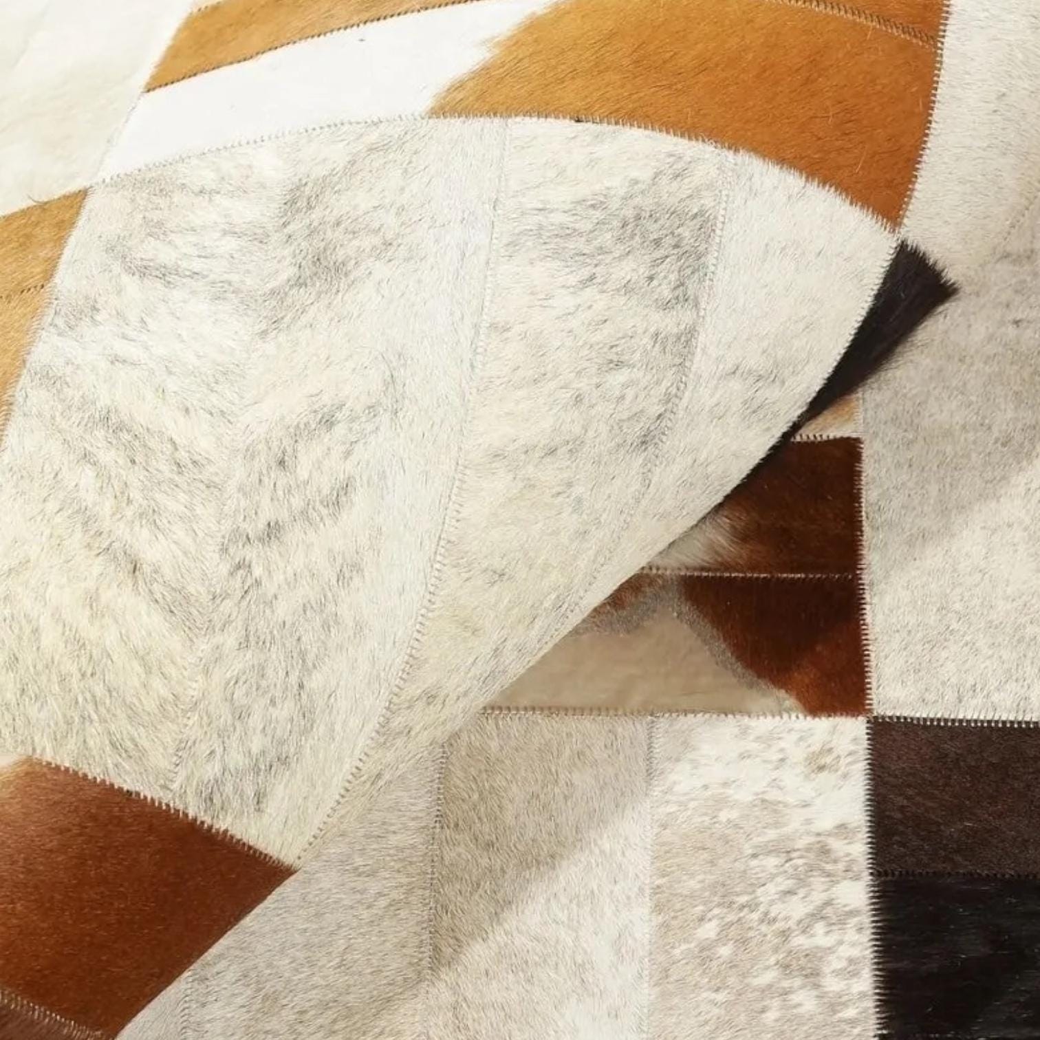 Multicolor Cowhide Patchwork Rug, Modern Checkered Leather Area Rug, Handmade Natural Cow Skin Carpet for Living Room or Entryway