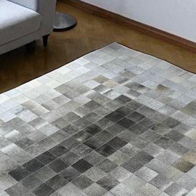 Modern Grey Ombre Cowhide Patchwork Rug, Handmade Leather Area Carpet, Natural Cowhide Rug for Living Room, Custom Size Available