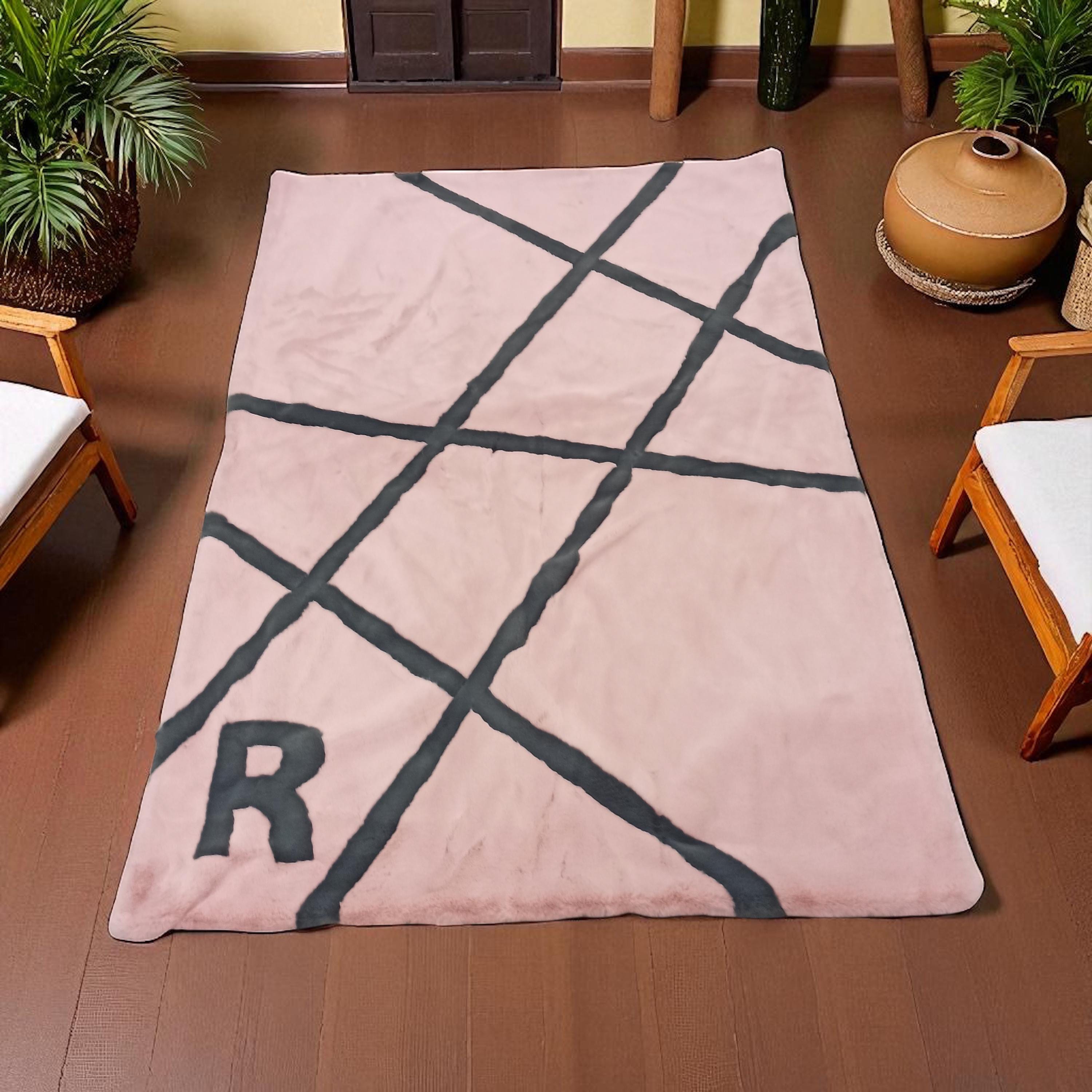 Custom Pink Plush Rug, Personalized Letter Area Carpet, Soft Shaggy Name Rug, Cute Custom Initial Kids Room Decor