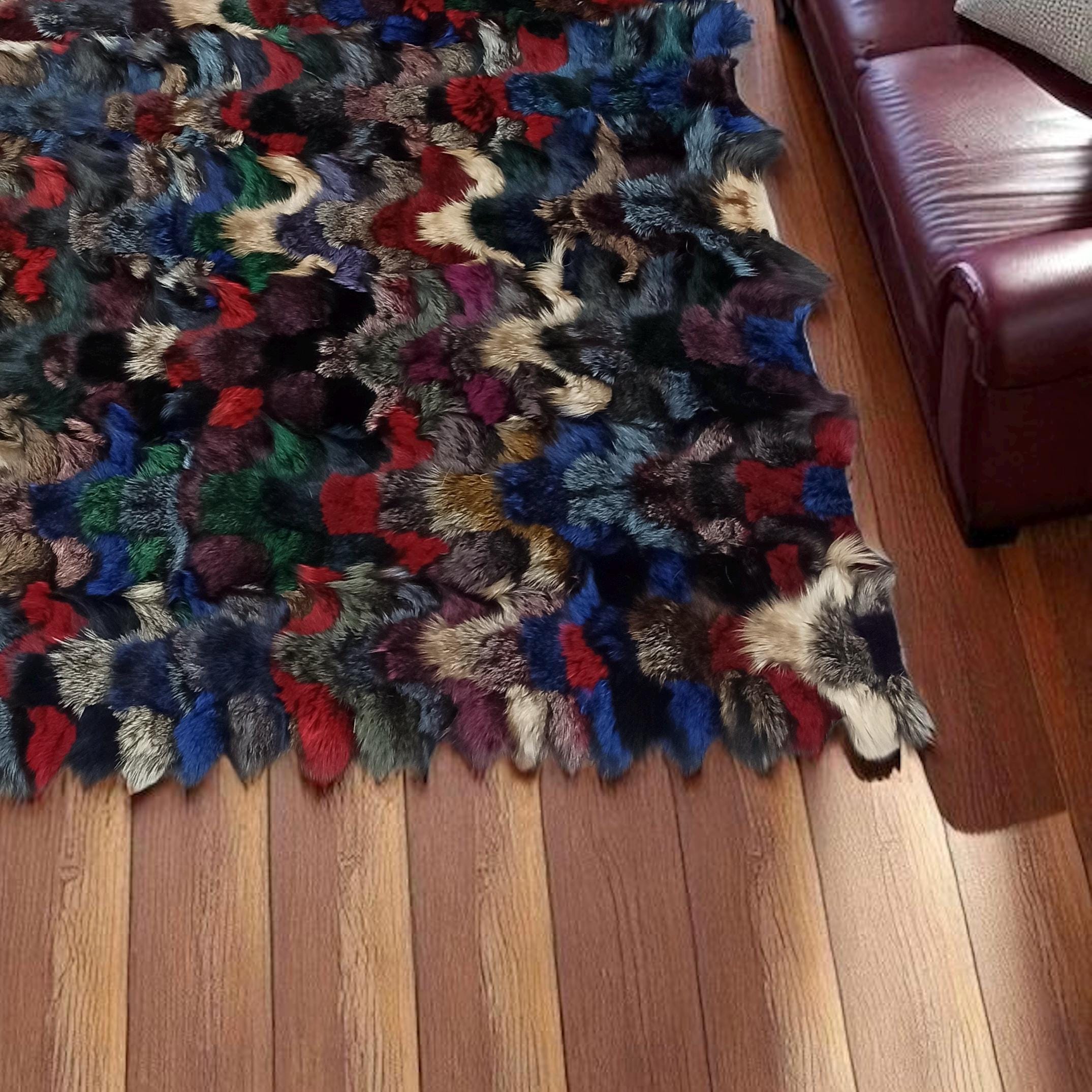 Handmade Multicolor Fox Fur Rug – Luxury Natural Fur Carpet with Vibrant Shades