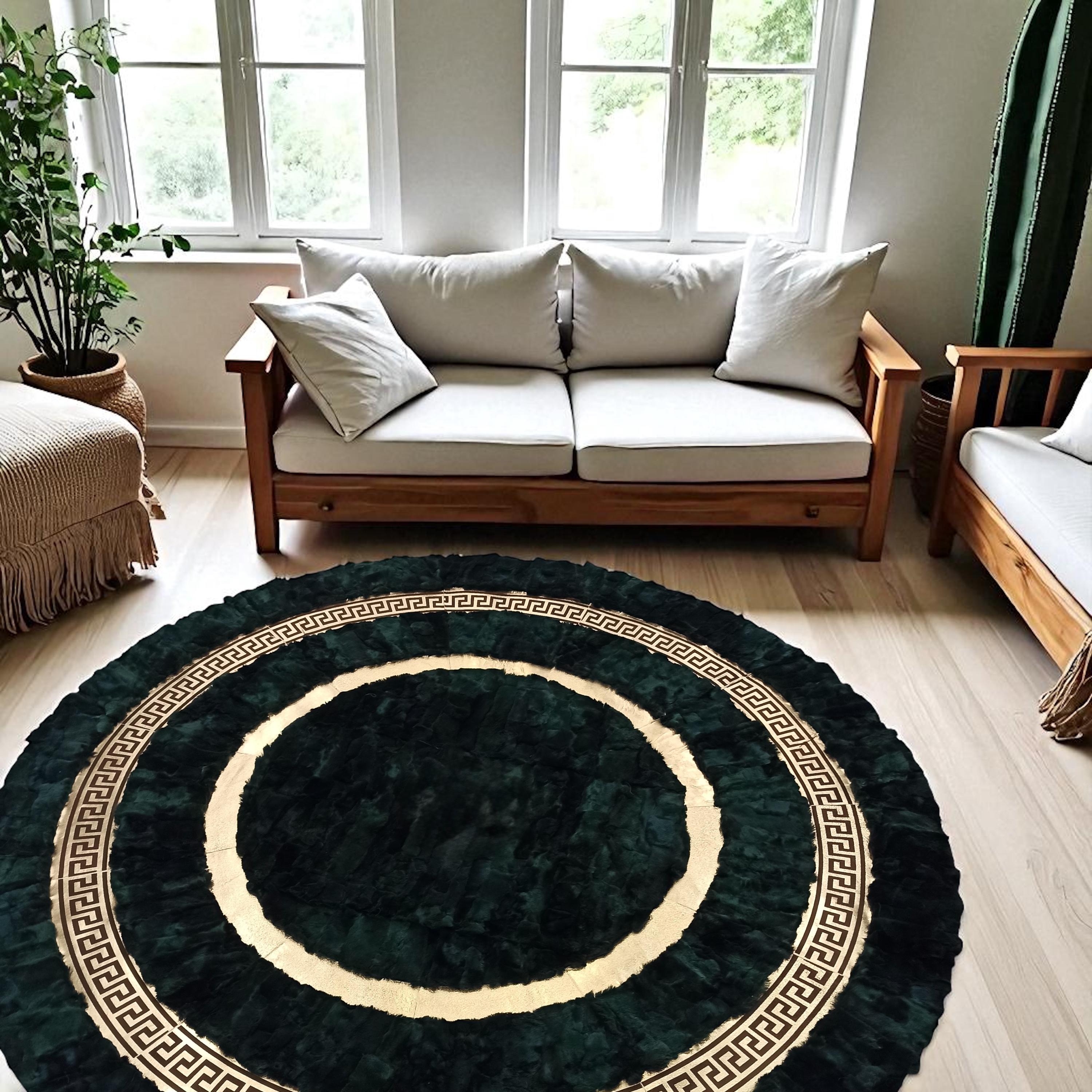 Dark Green Round Tuscan Rug, Handmade Living Room Carpet