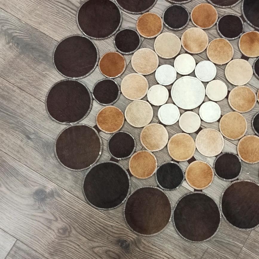 Polka Dot Round Cowhide Rug, Custom Handmade Natural Patchwork Area Rug for Living Room or Entryway