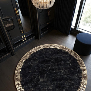 Black round Tuscan rug detail