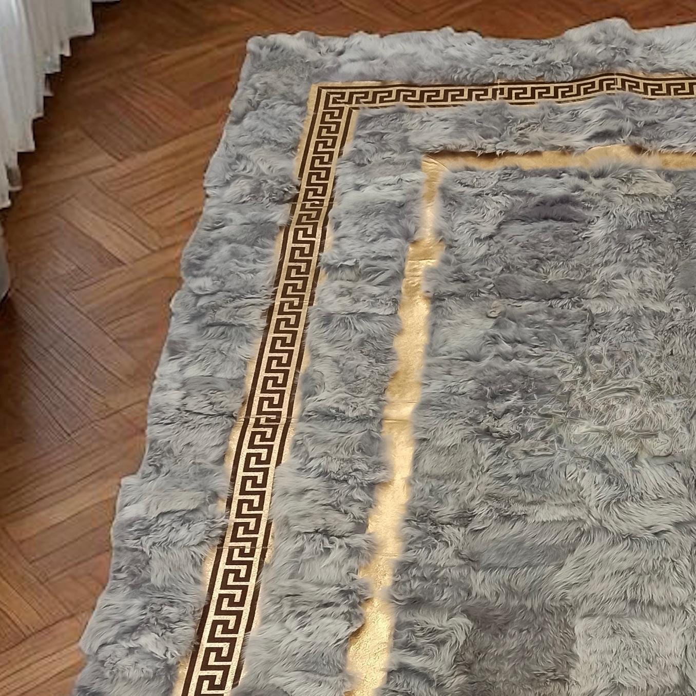 Gray Tuscan Style Rectangular Rug, Custom Size Luxury Area Rug, Decorative Living Room Rug