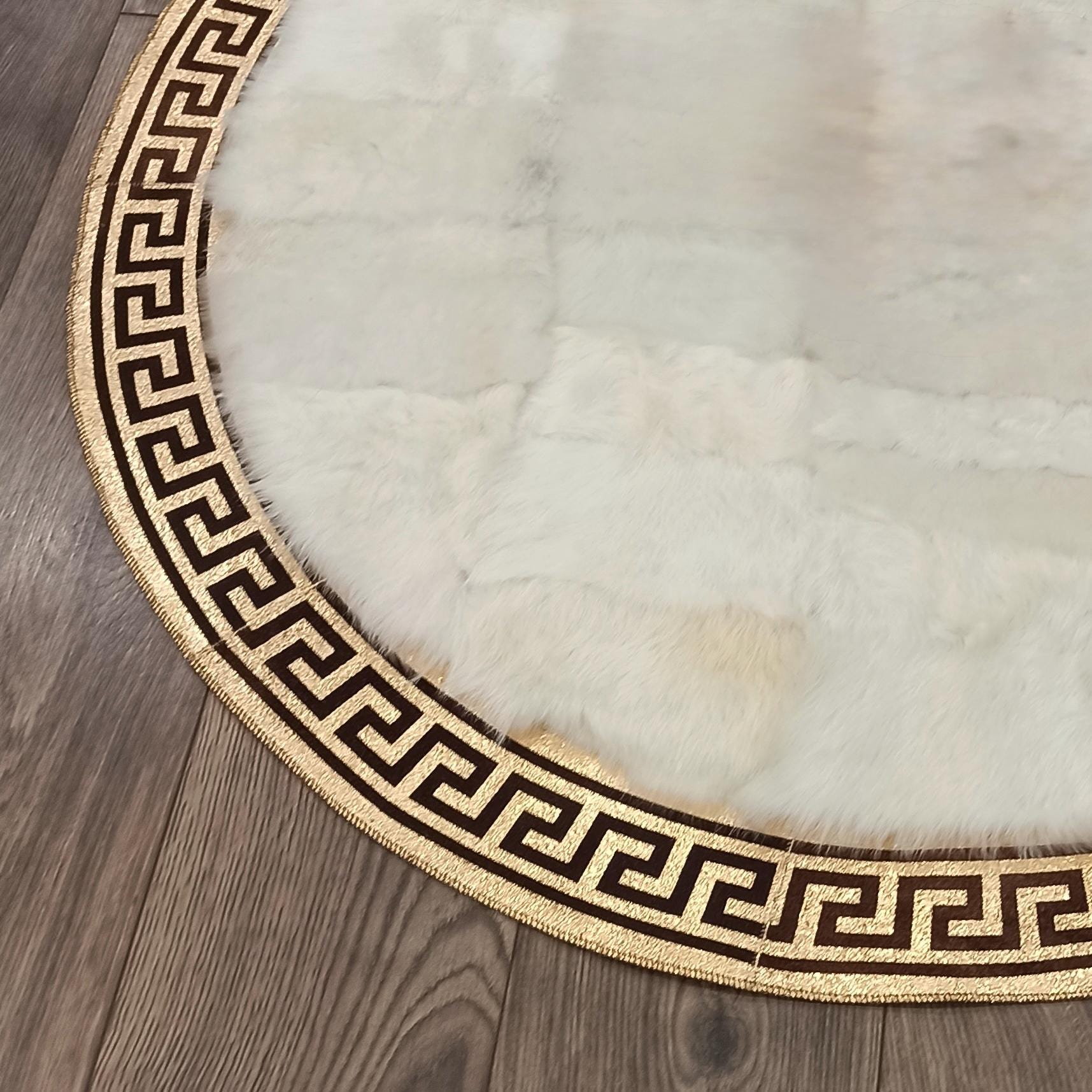 Round Tuscan Area Rug, Handmade Greek Key Circle Carpet, Custom Size Decorative Round Rug