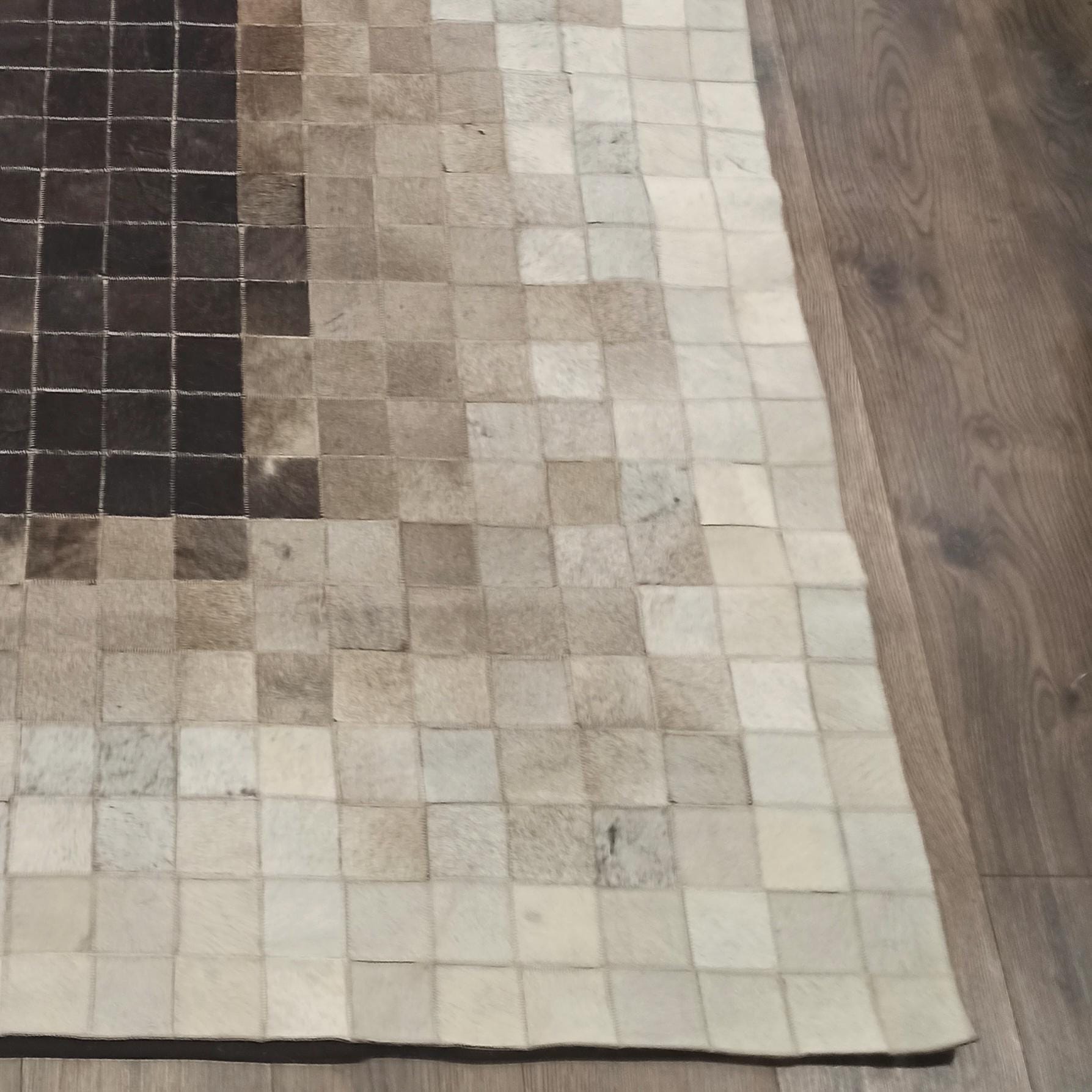 Gradient Brown Cowhide Patchwork Rug, Real Leather Area Carpet, Handmade Ombre Cowhide Rug
