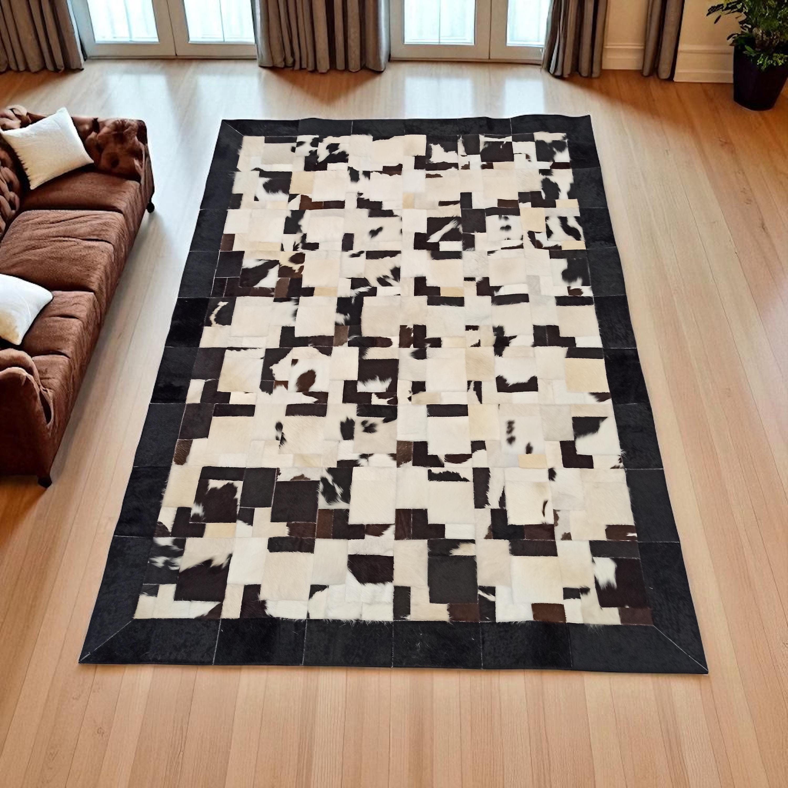 Black White Patchwork Cowhide Rug