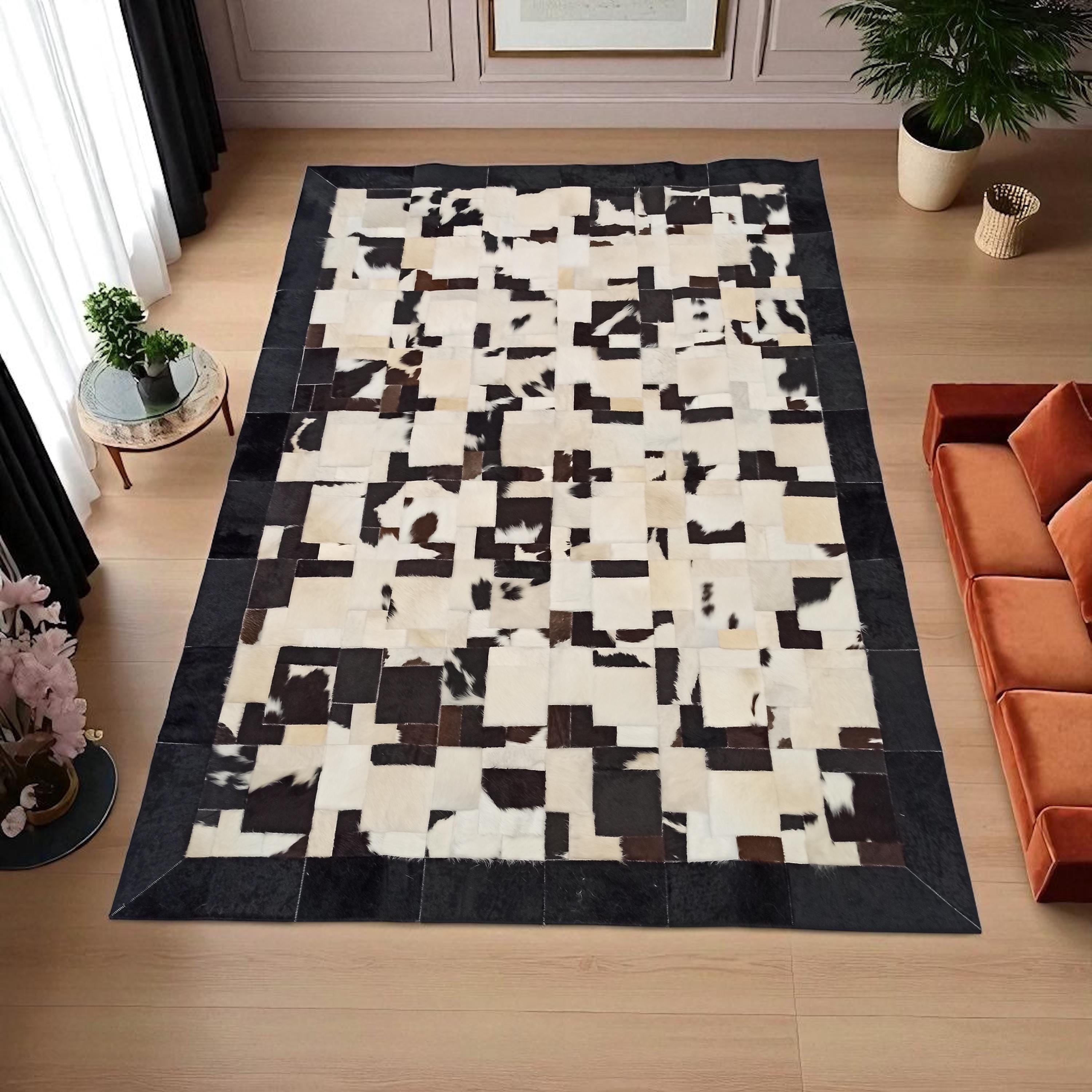 Black White Patchwork Cowhide Rug