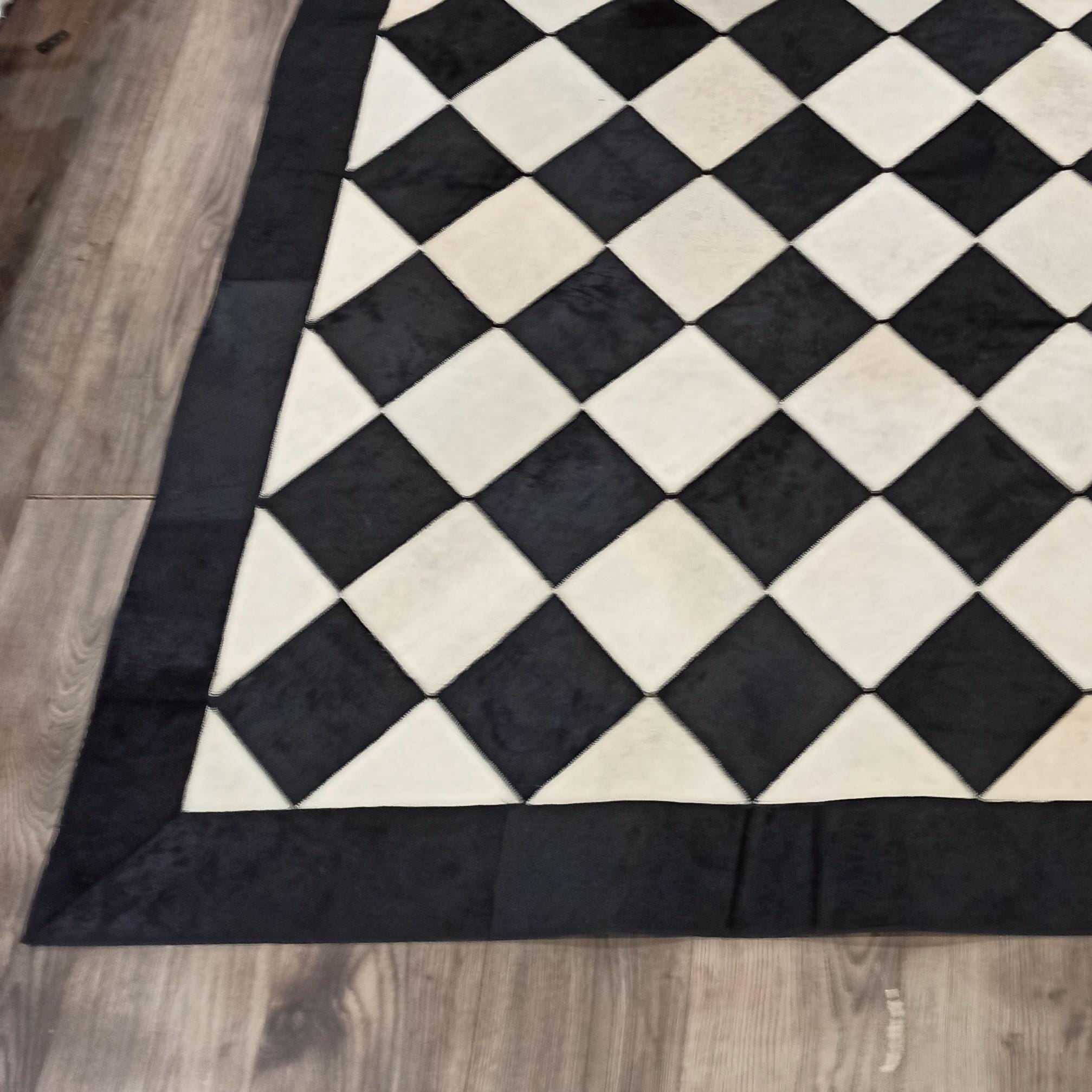 Black and White Checkered Cowhide Rug
