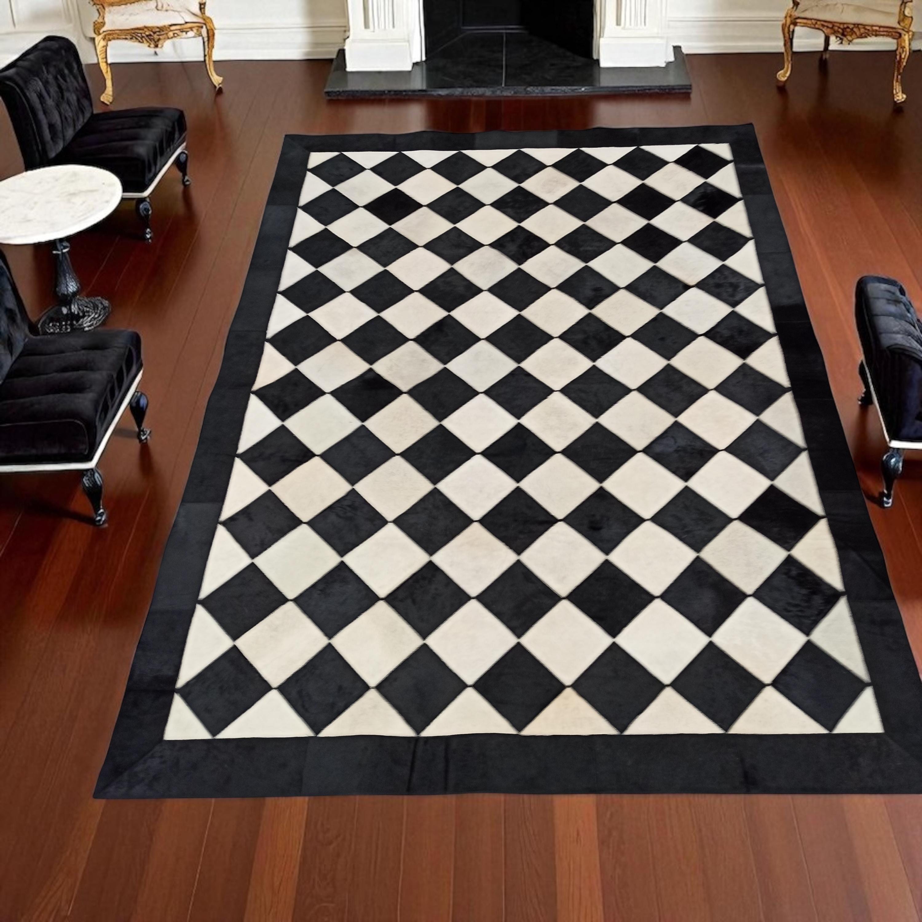 Black and White Checkered Cowhide Rug