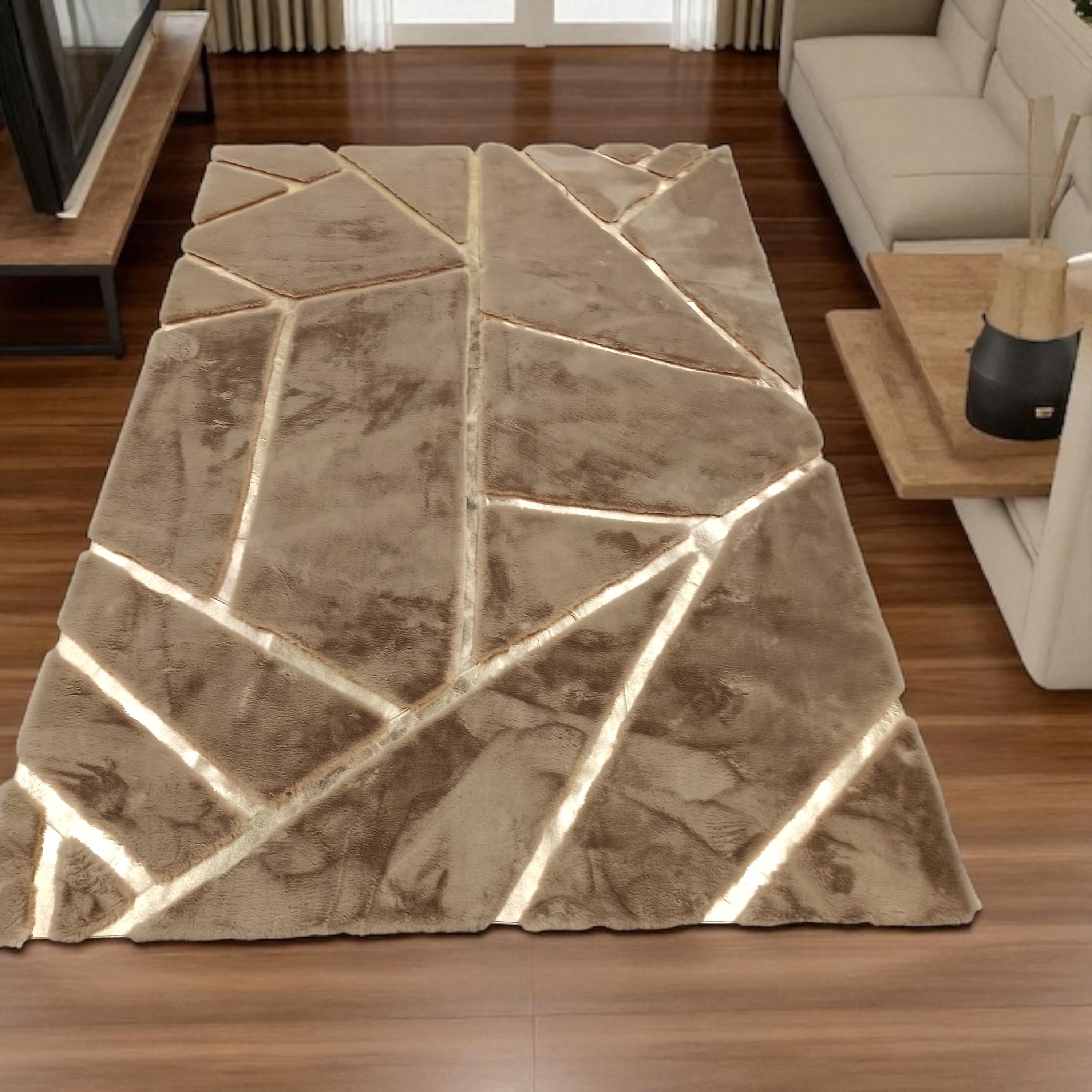 Beige Plush Rug with Modern Lines