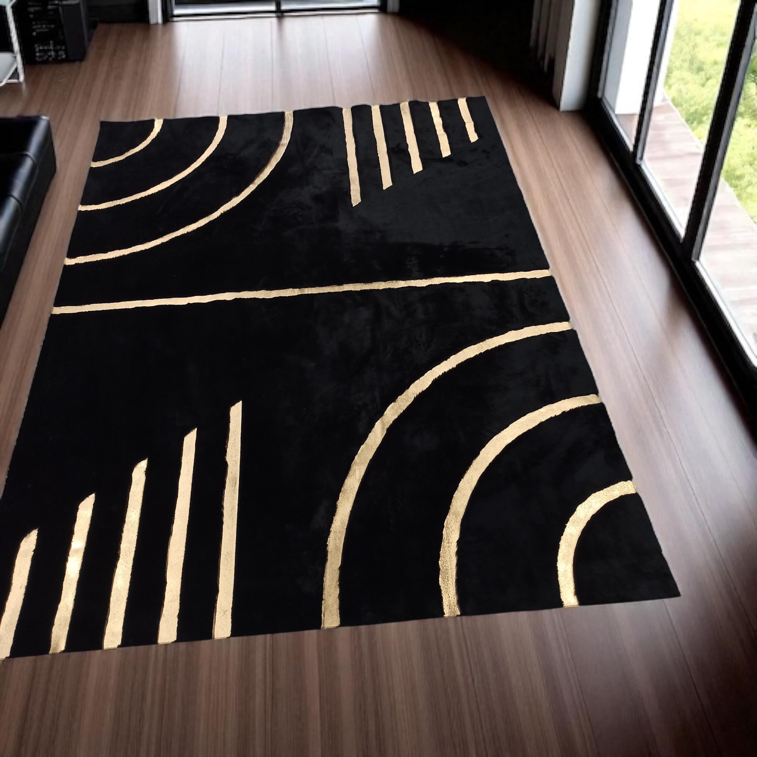 Black Gold Plush Area Rug