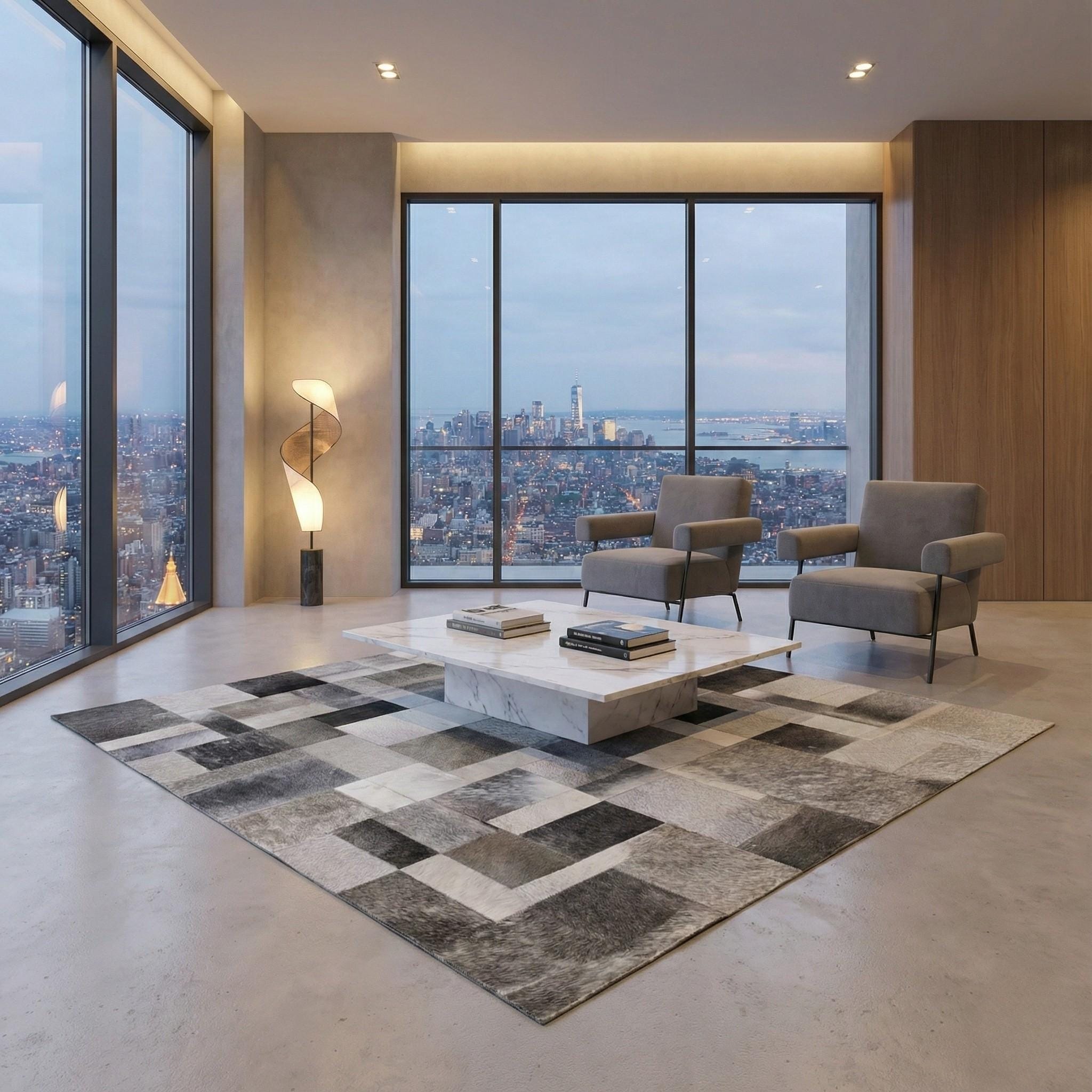 Gradient Patchwork Cowhide Rug, Modern Leather Area Rug, Custom Size