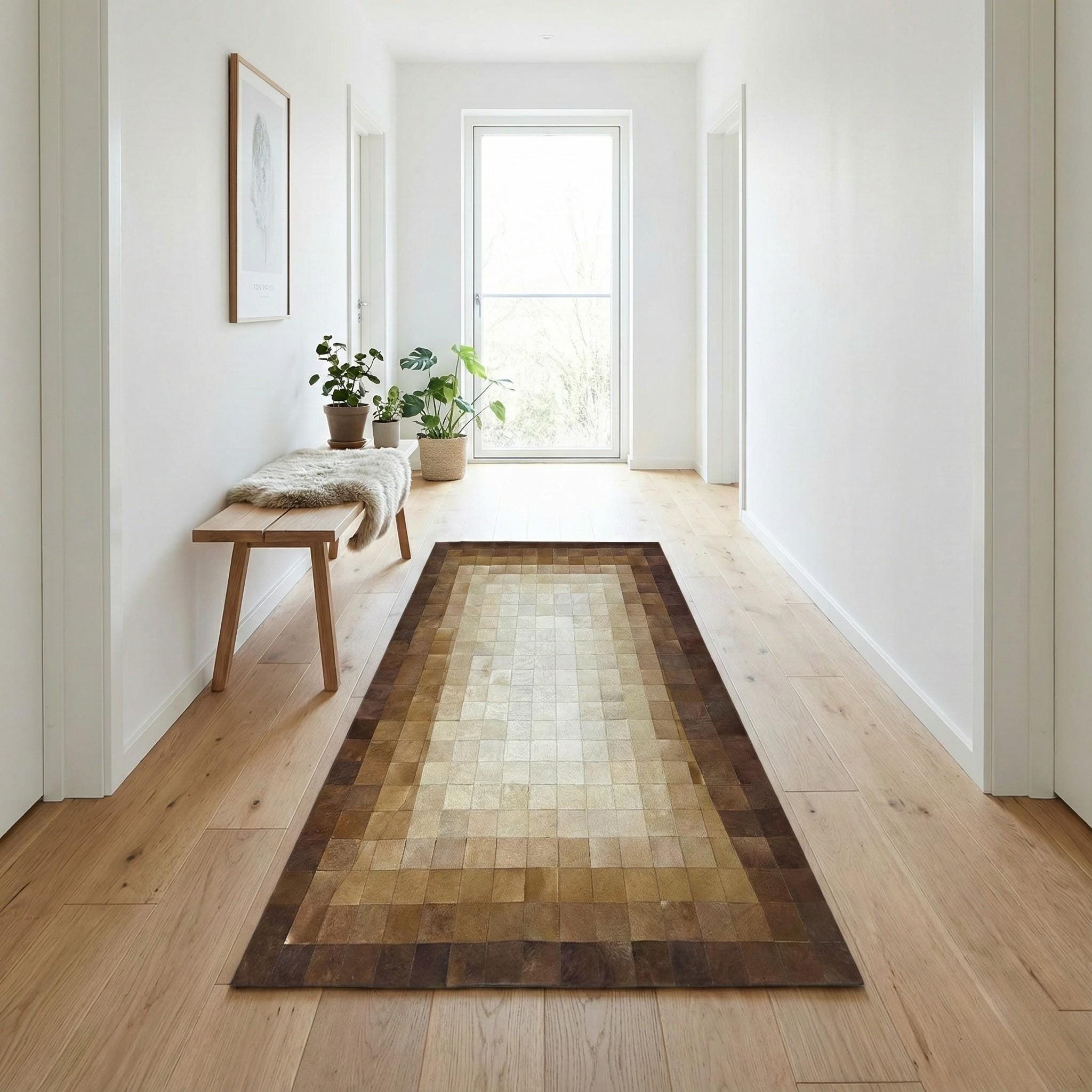 Brown Cowhide Rug, Patchwork Leather Area Rug, Custom Size Carpet