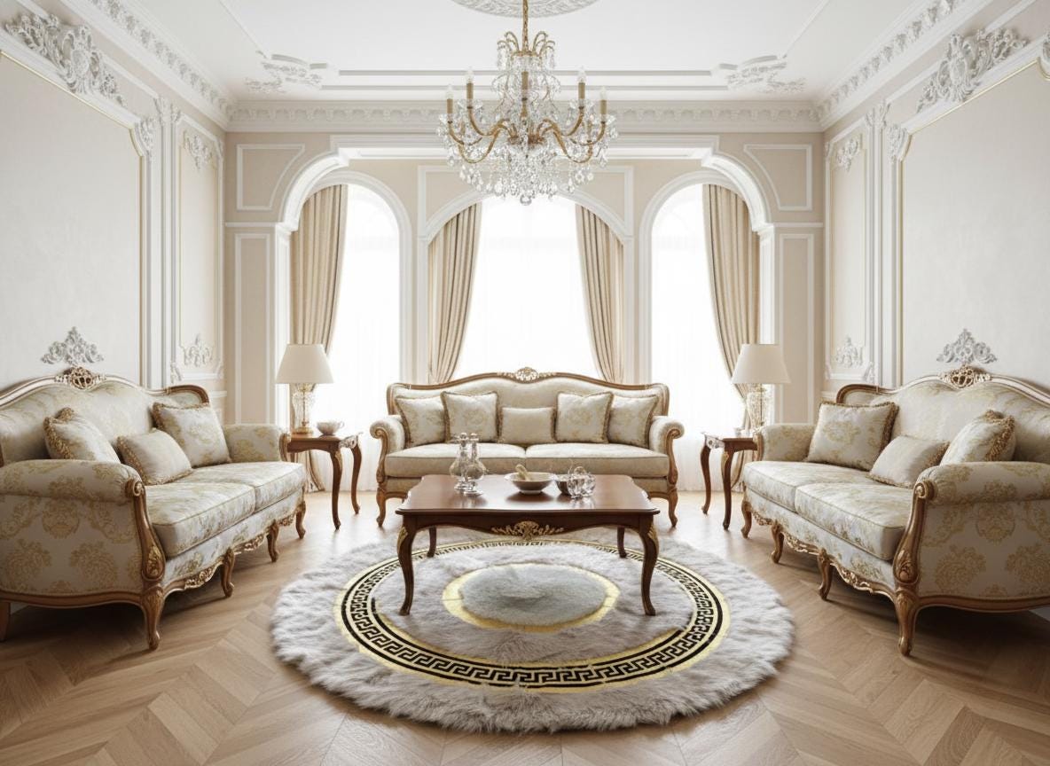 Round Tuscan Fur Rug, White Curly Sheepskin Style Mat, Fluffy Circle Carpet,