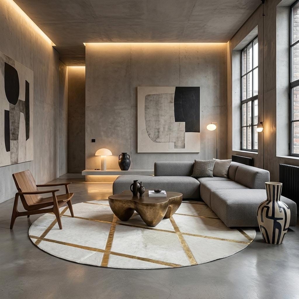 White and Gold Cowhide Round Rug