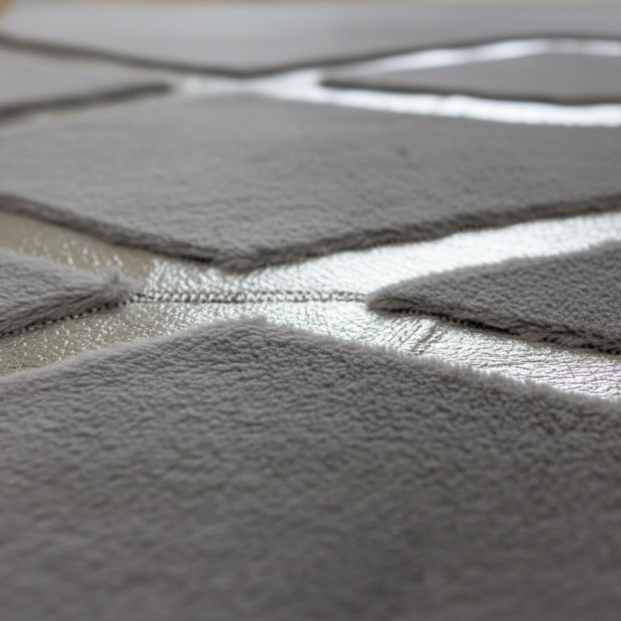 Gray and Silver Plush Rug, Modern Geometric Area Rug,