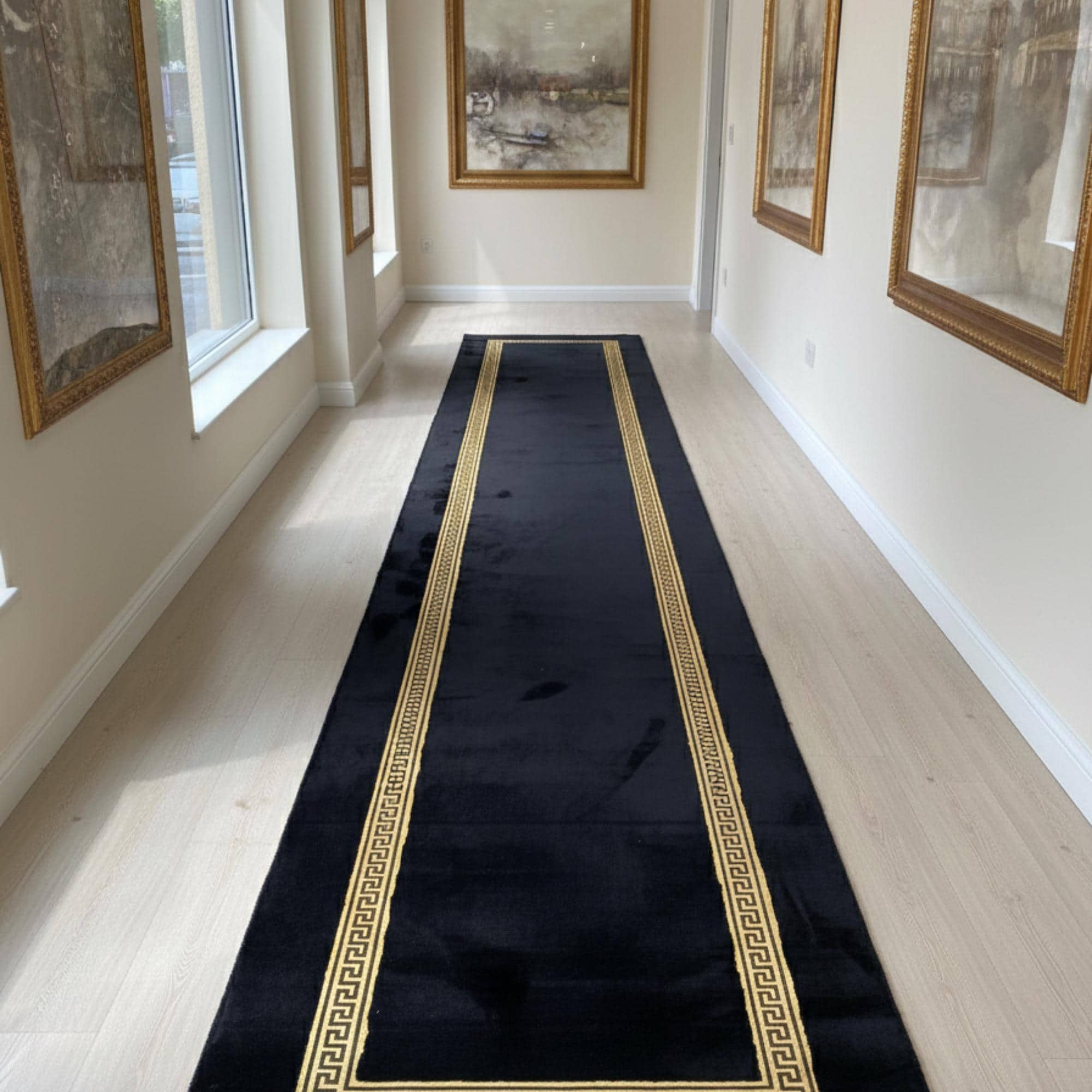 Black and Gold Plush Rug, Modern Geometric Area Rug,