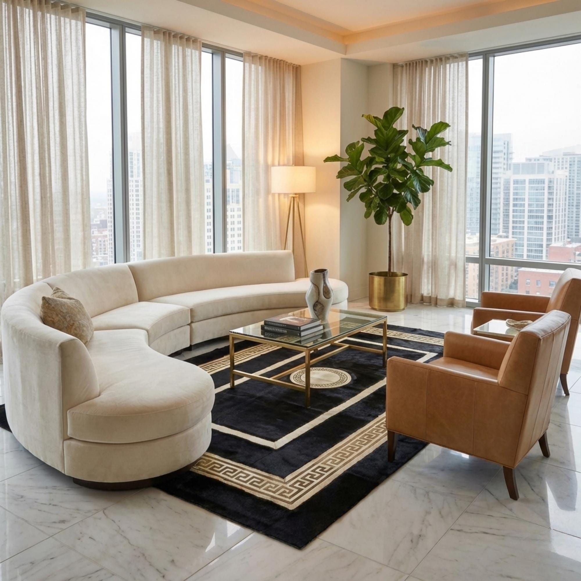 Black and Gold Plush Rug, Luxury Geometric Border Area Rug