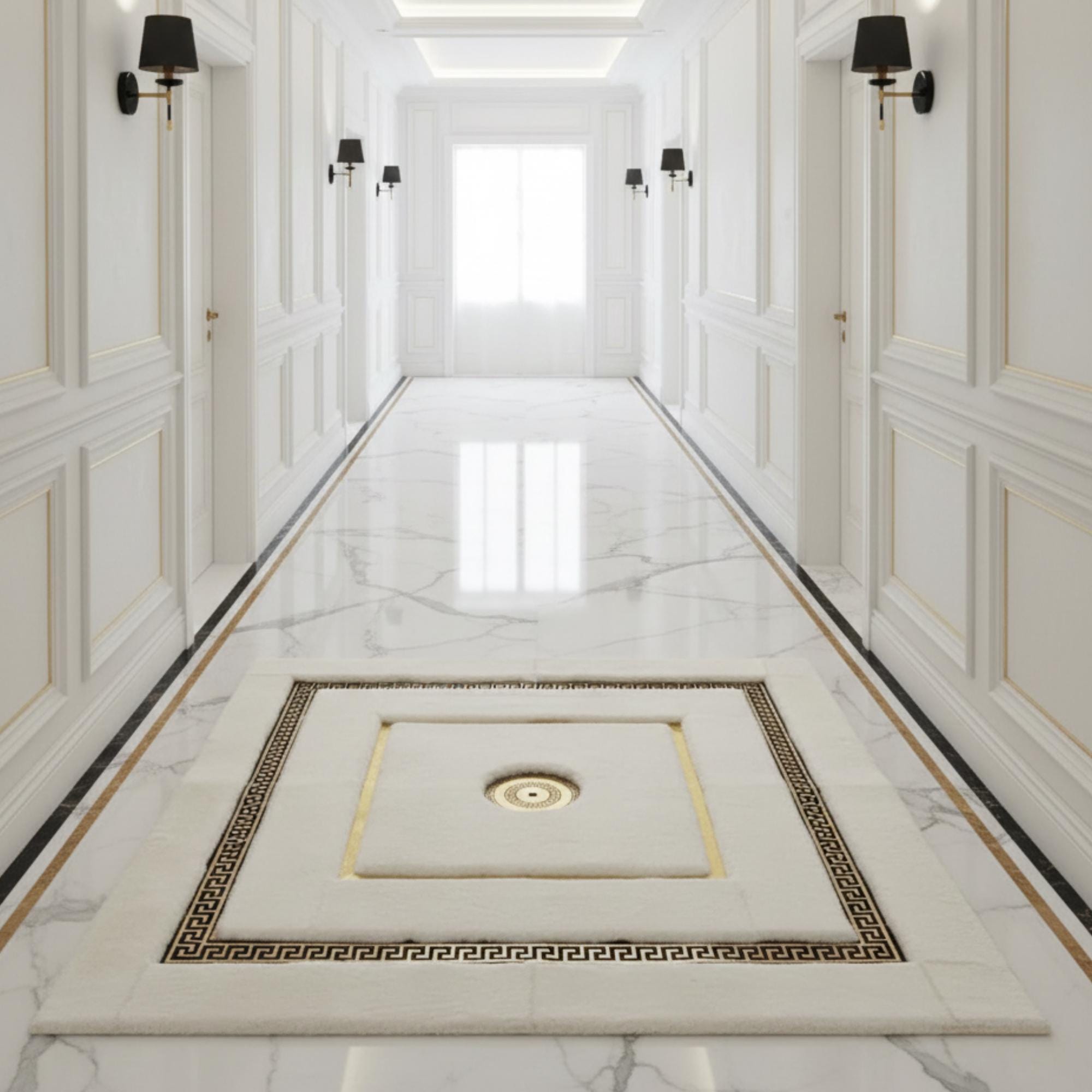 White and Gold Area Rug, Luxury Plush Bedroom Rug,