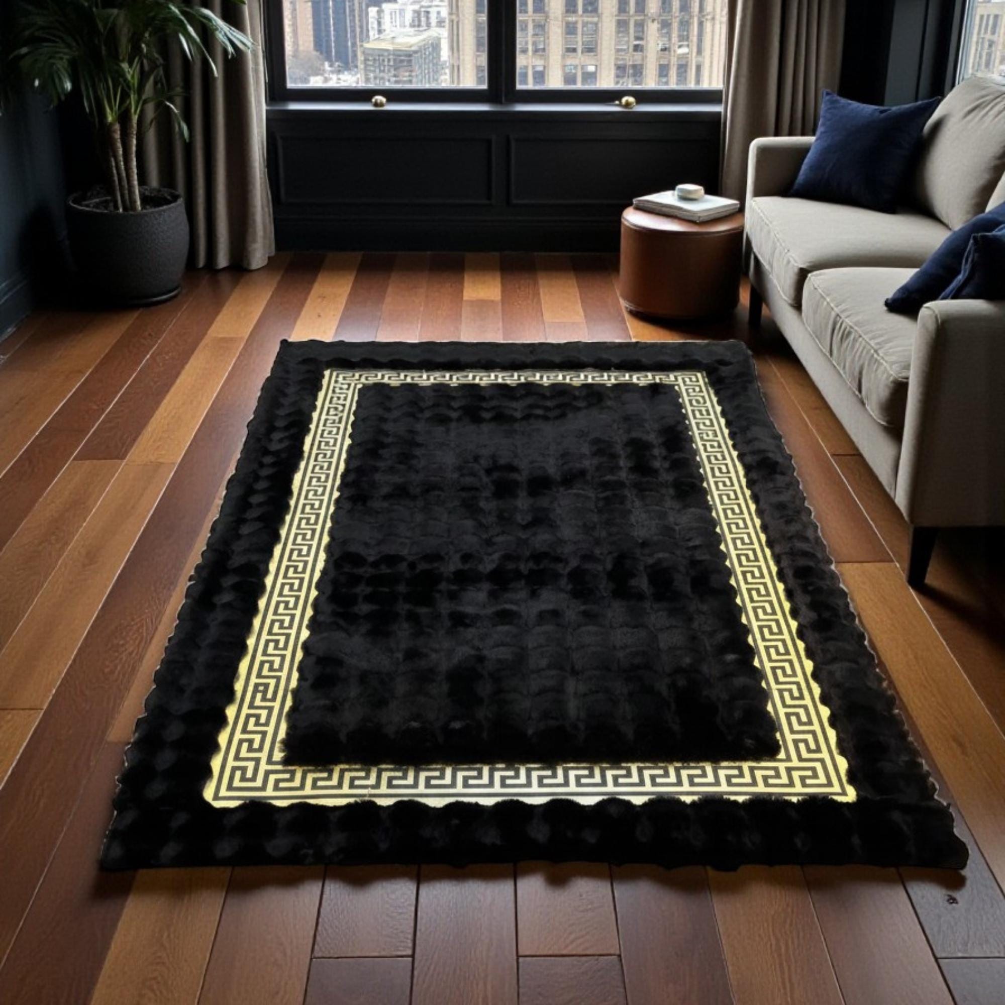 Black Plush Area Rug, Luxury Ultra Black Rug,