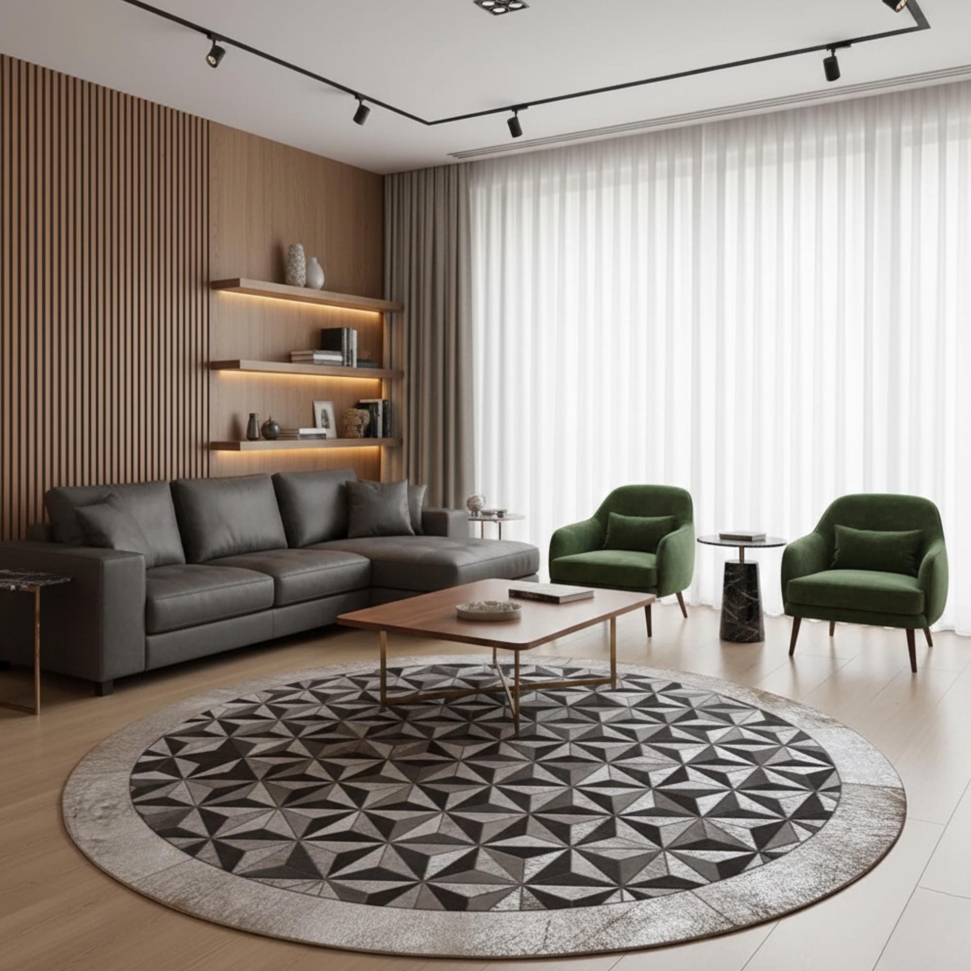 Round Cowhide Rug, Geometric Circle Rug, Grey Patchwork Rug,
