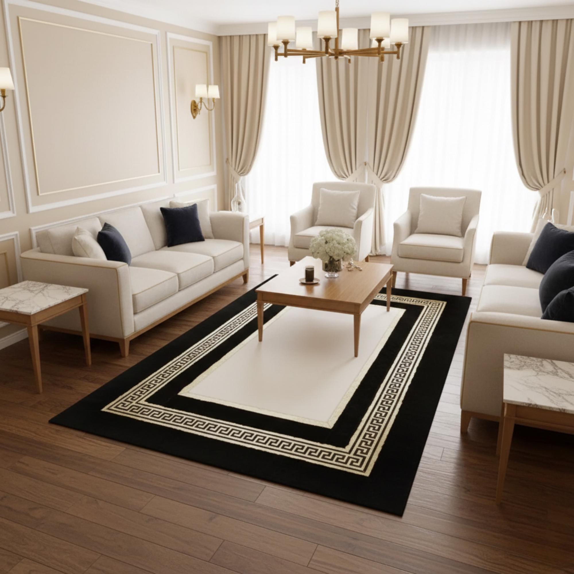 White Black and Gold Rug, Luxury Plush Area Rug,