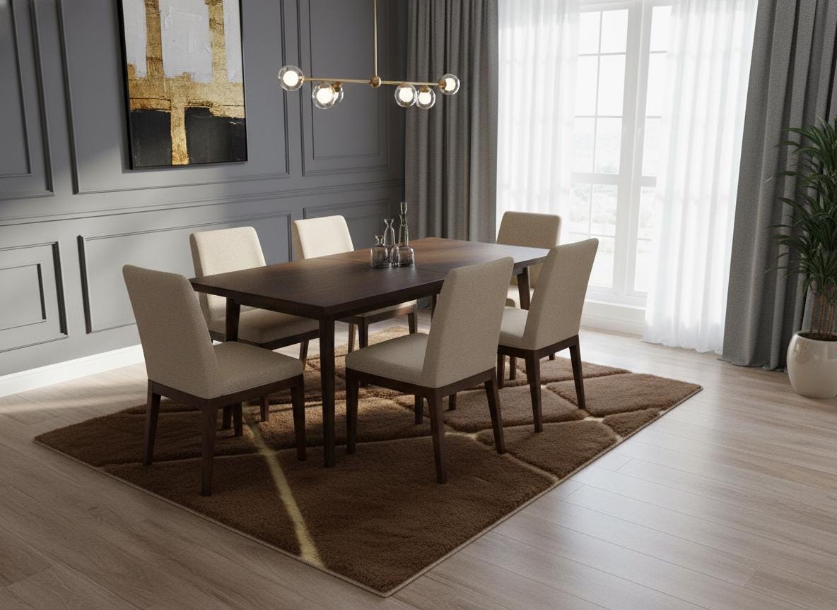 Brown Plush Rug, Gold Geometric Lines, Modern Glam Decor