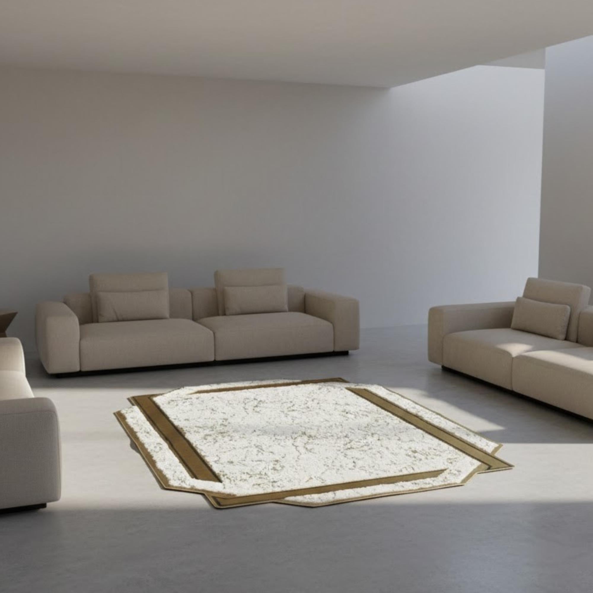 White and Gold Rug, Luxury Plush Area Rug, Modern Geometric Living Room Rug,