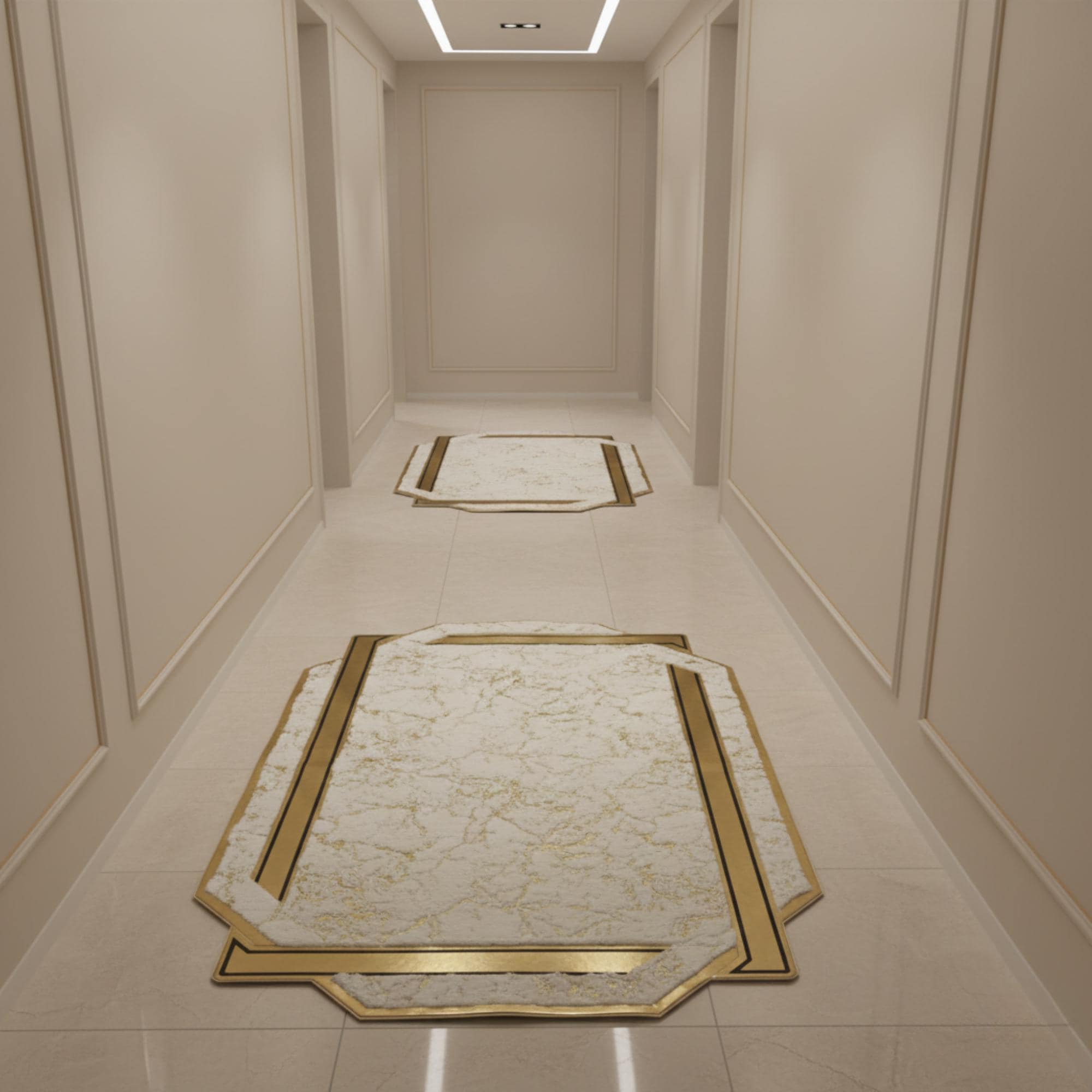 White and Gold Rug, Luxury Plush Area Rug, Modern Geometric Living Room Rug,