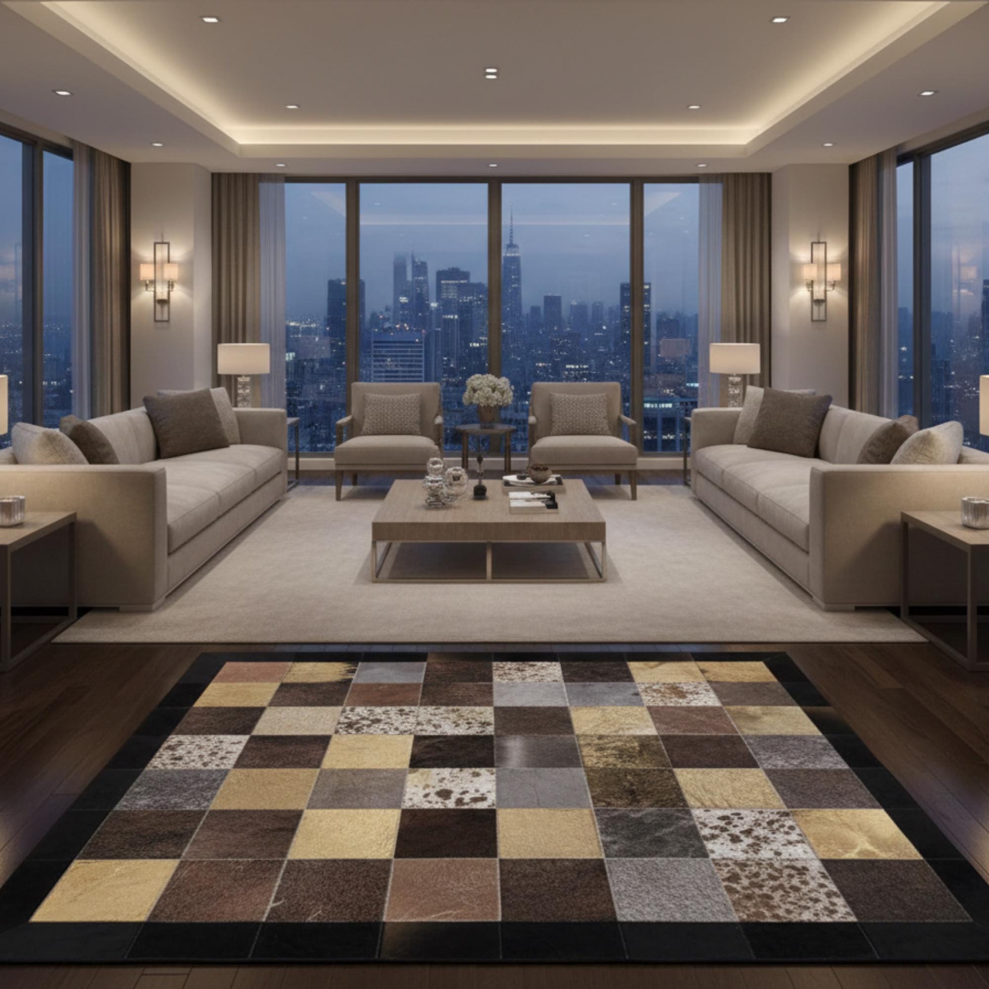 Multicolor Cowhide Rug, Patchwork Area Rug, Metallic Gold and Silver Carpet