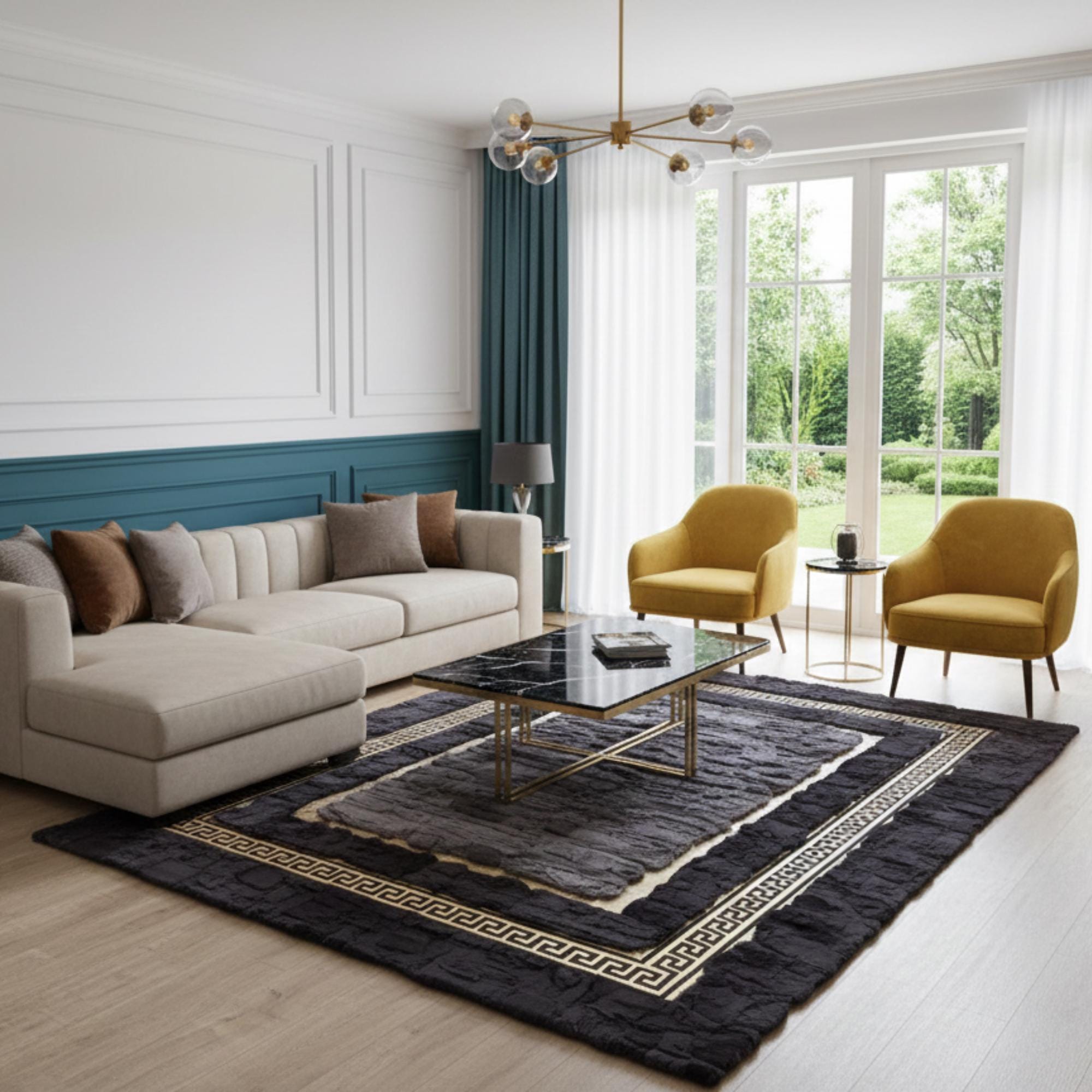 Black and Grey Rabbit Rug, Soft Fur Area Rugs, Modern Geometric Rug,