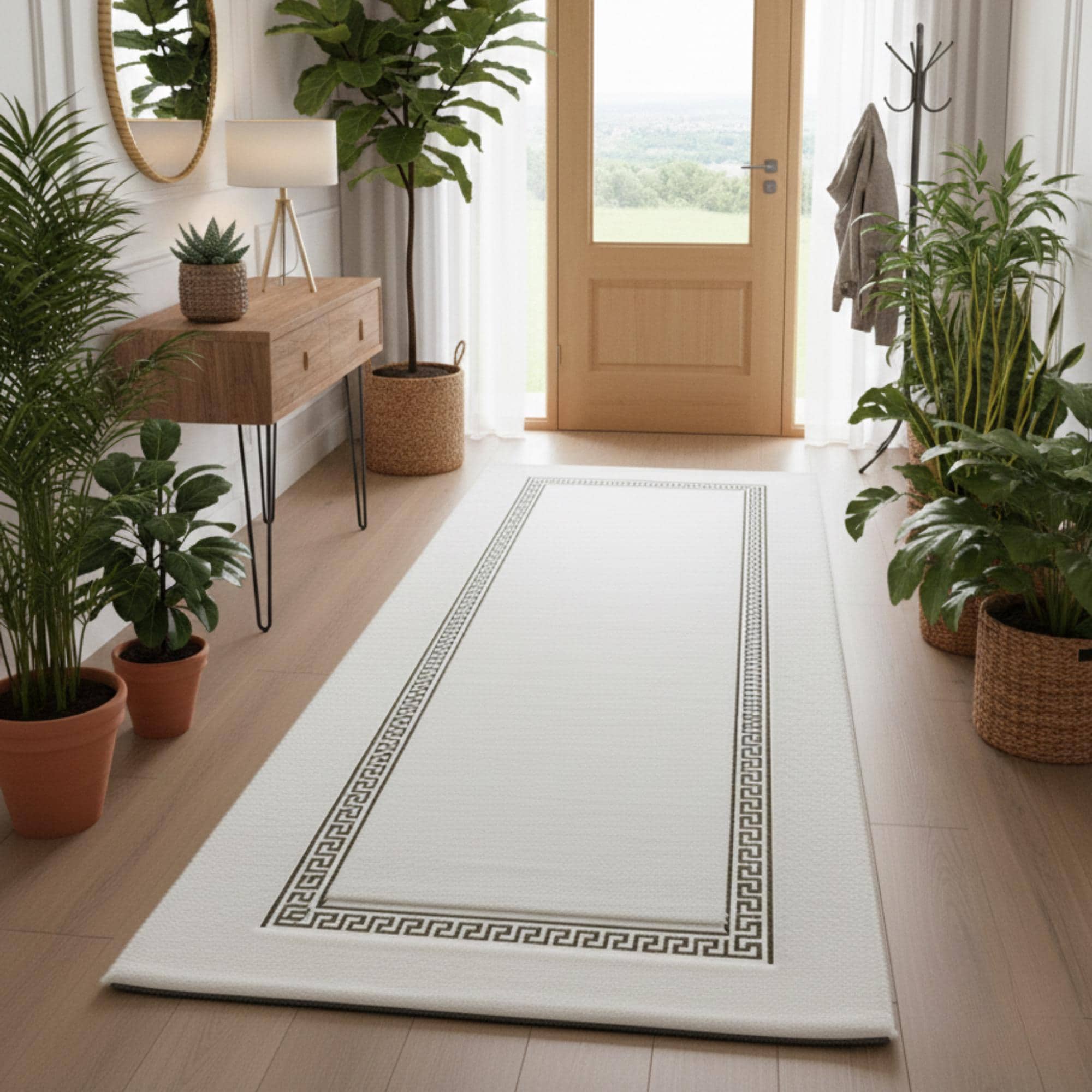 White Runner Rug, Hallway Runners, Modern Geometric Entryway Rugs,